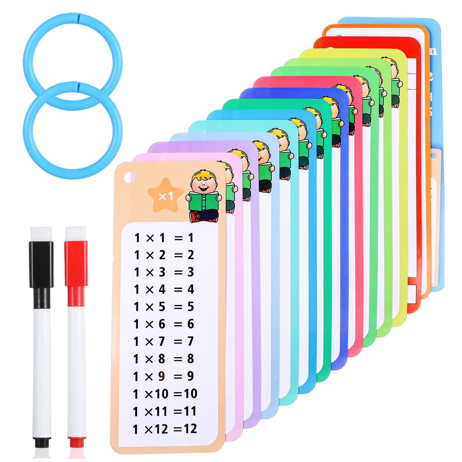 15 Pcs Multiplication Flash Cards, 0-12 Learning Tool for Children, Math Flash Cards for 1st to 3rd Grades Multiplication Game, Self-Check Multiplications Chart Classroom Home Learning Aids