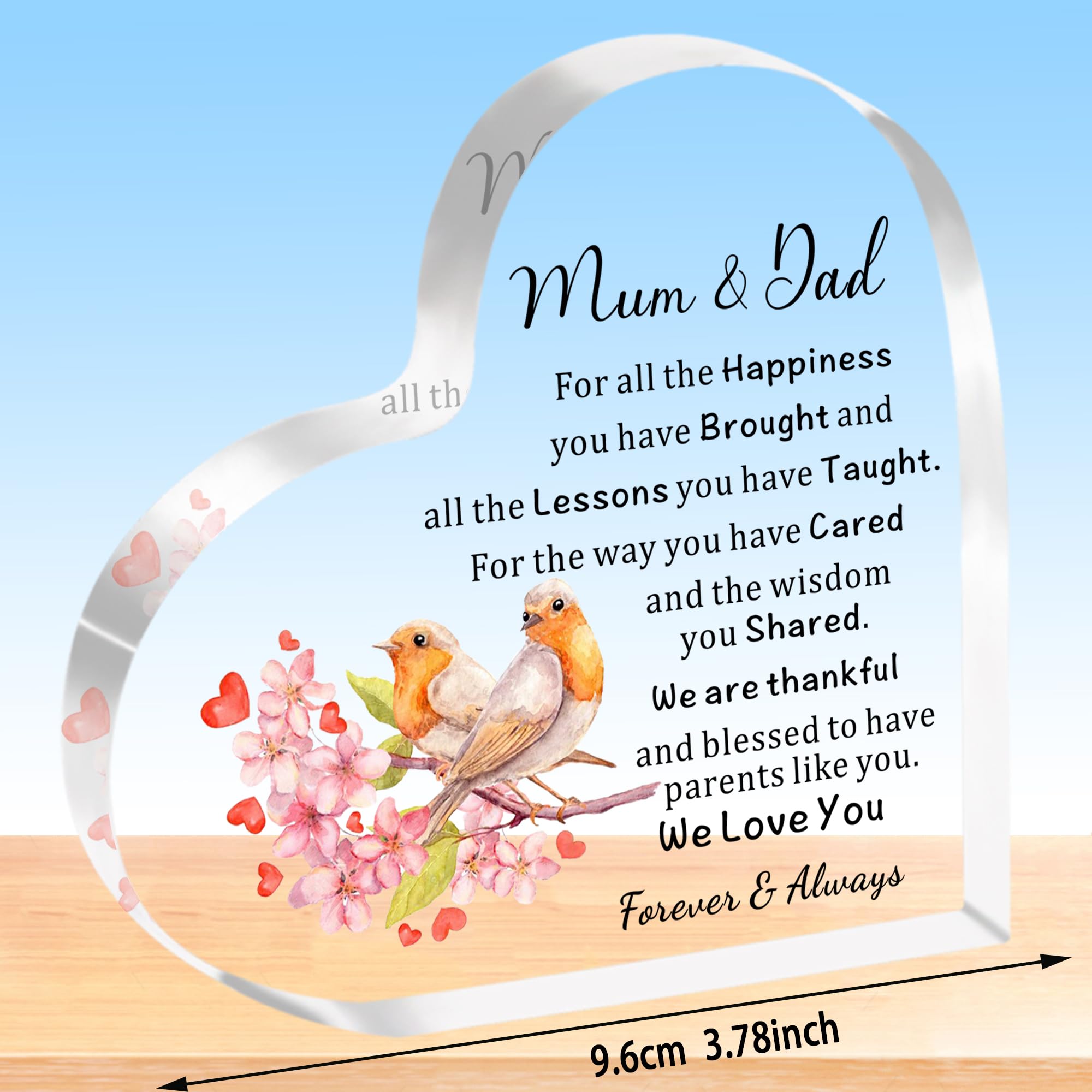 HULALA Mum And Dad Gifts For Wedding Anniversary Love Heart Acrylic Plaque Presents, Transparents, 9.6 cm x 9.6 cm - Image 2