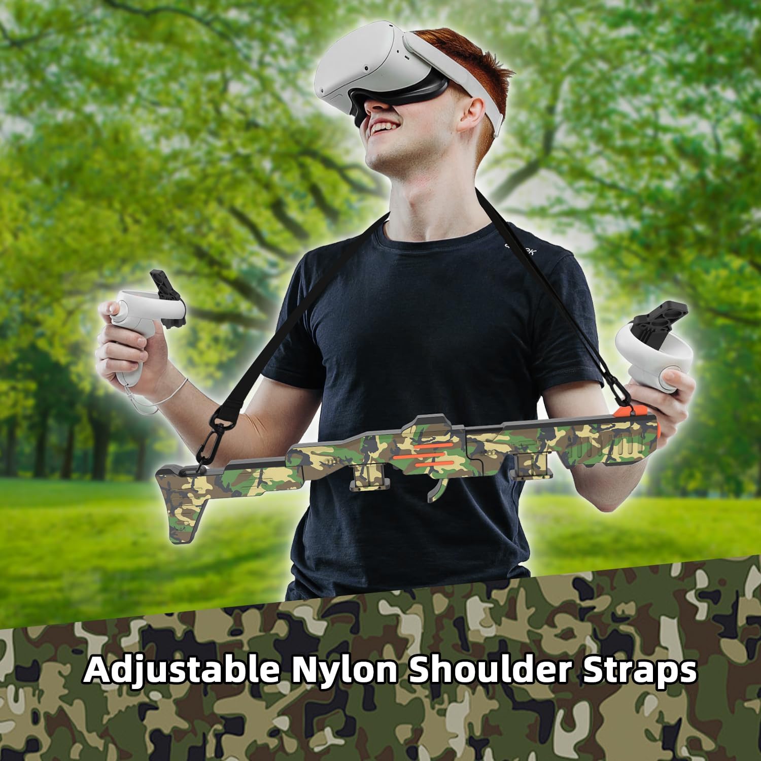 Tyasoleil VR Handle Accessories for Meta Quest 2 & 3, Humanized Weighted Stock for Oculus Quest 2 & 3, Enhance Control Feel, Realistic FPS Gaming Experience(Model A Camouflage)