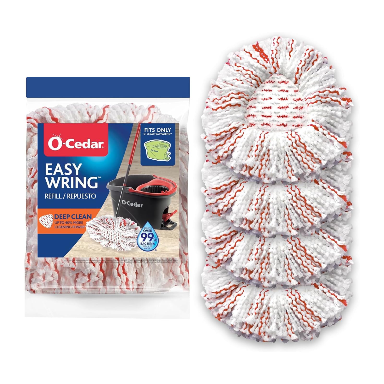 O-Cedar EasyWring Deep Clean Refill (4-Pack) | 40% More Cleaning Power | Microfiber Mop Refill Compatible with O-Cedar EasyWring Spin Mop & Bucket System