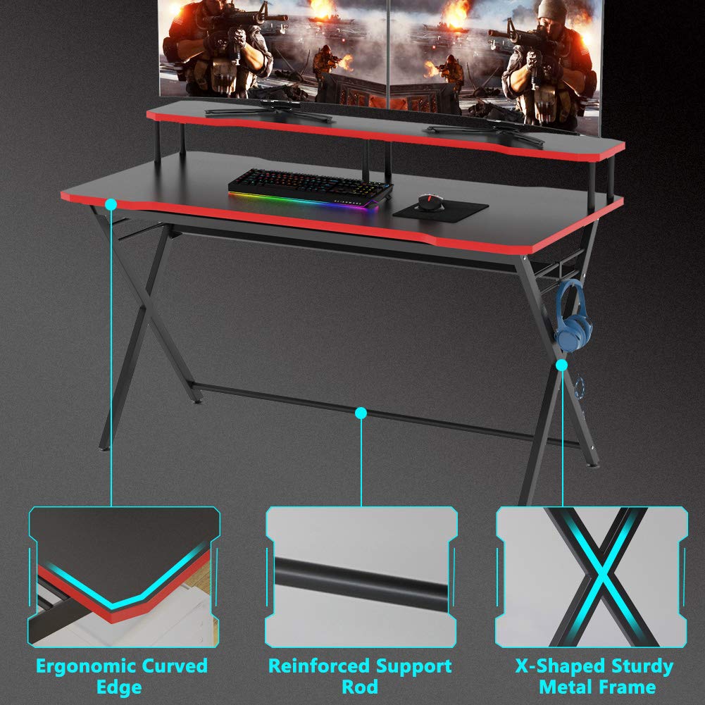 Tribesigns 55 inch Large Gaming Desk for 2 Monitors, Ergonomic PC
