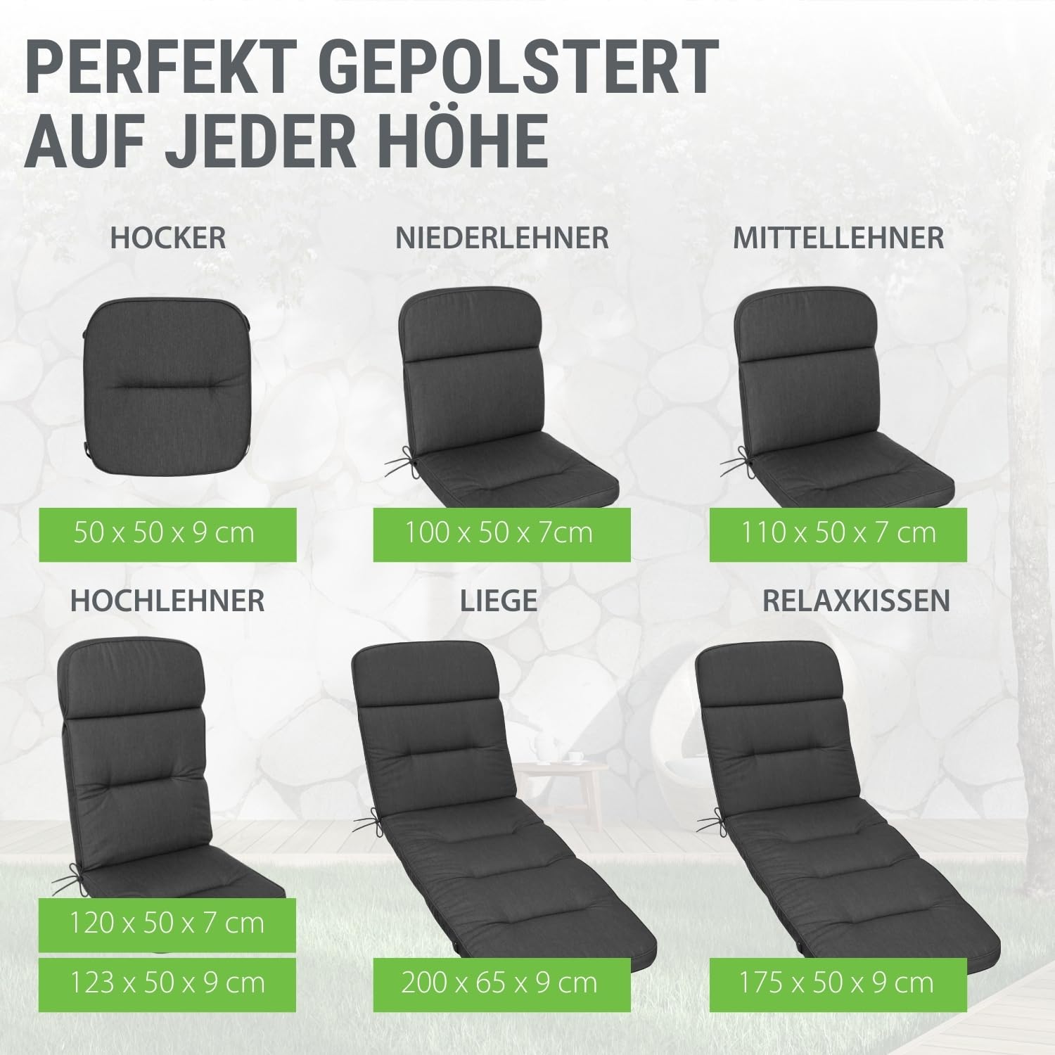 KETTtex Auflage Hocker 50x50x9cm, anthrazit