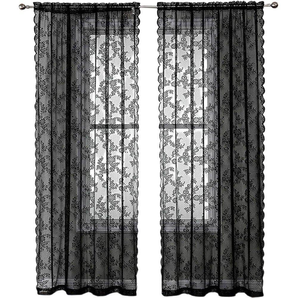 Paneles de cortina semitransparentes bordados florales y cortinas de encaje para salón