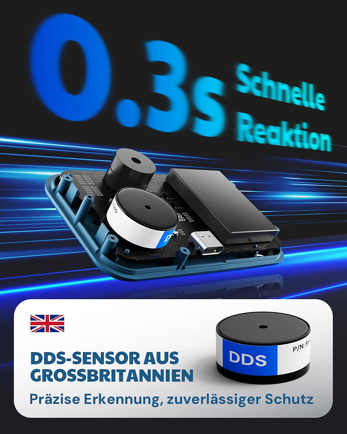 AGT-2309 Kohlenmonoxidmelder, 15 Tage Standby, Wiederaufladbarer Mini-CO-Monitor mit Umhängeband für Reisen & Camping, Handliches CO-Messgerät mit akustischen & visuellen, 0–1000 ppm – Blau