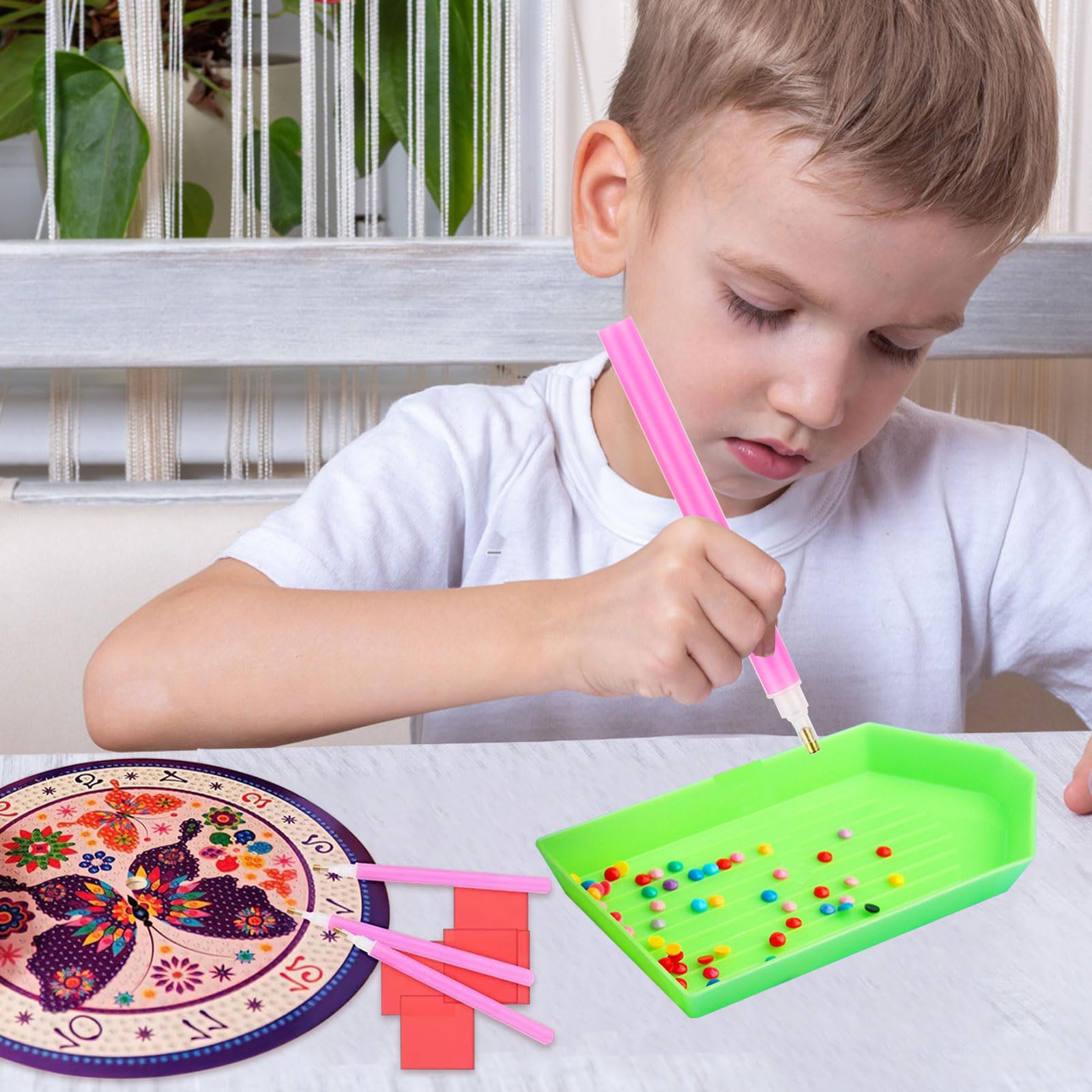 FL HUA Diamant schilderij accessoires kits, 6 stuks 5D Diamond Art Trays en boor pennen, 100 stuks kleilijm wax vierkanten, doe-het-zelf kunstaccessoires voor kinderen en volwassenen