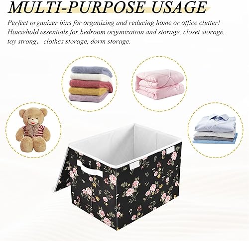 Miniatura 7 de senya Cestas de almacenamiento de flores plegables con tapas, cajas de almacenamiento de flores de rosas verdes moradas, cestas de ropa para