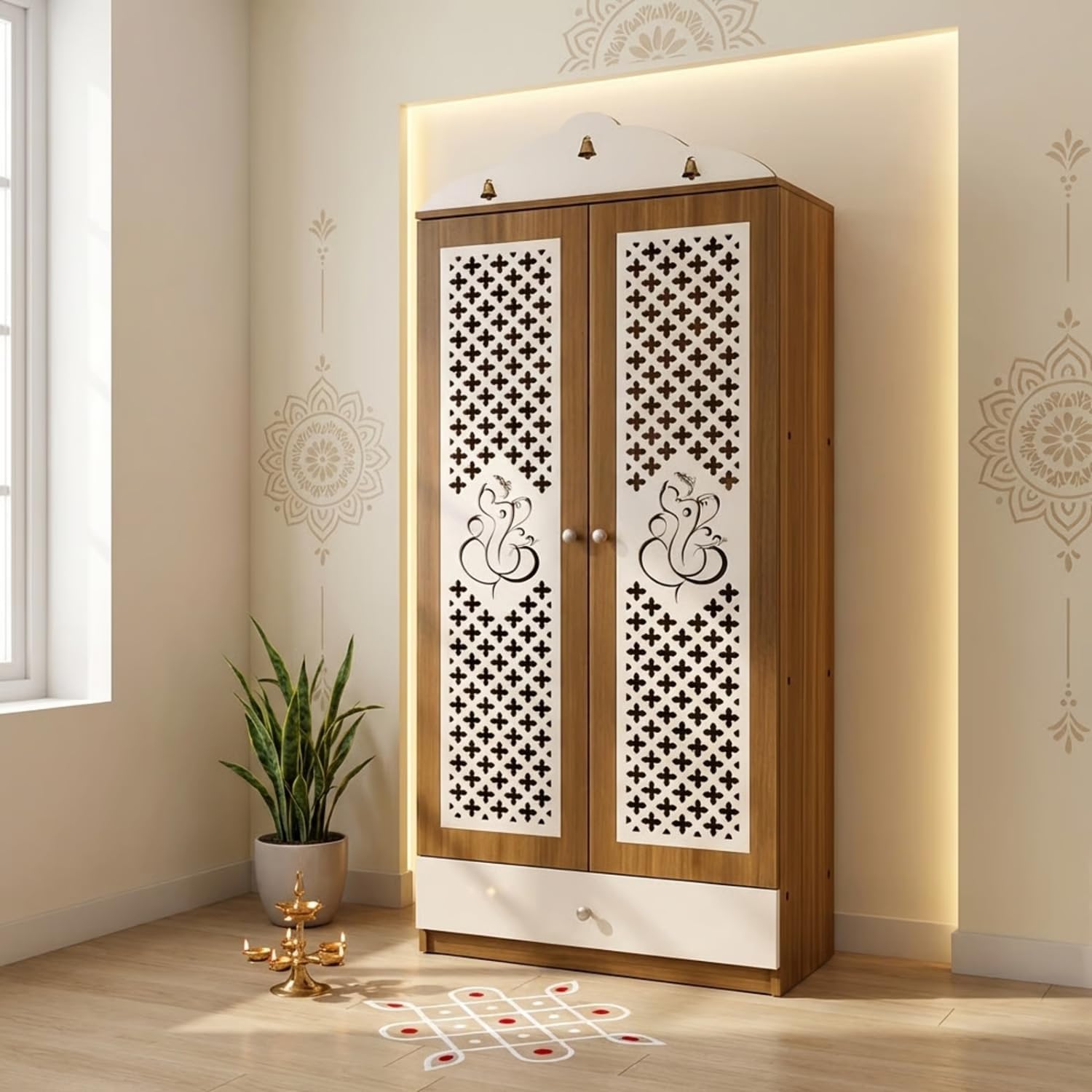Spree Home Temple Pooja Unit Engineered Wood Home Mandir 167cm Height Knock Down Design