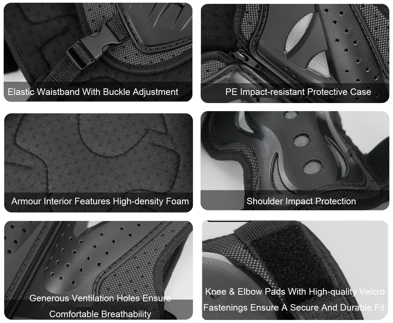 Lot de 5 protections de corps de moto pour enfants de 5 à 13 ans, gilet de protection pour motocross, genouillères, coudières, armures de moto, équipement de protection pour enfants
