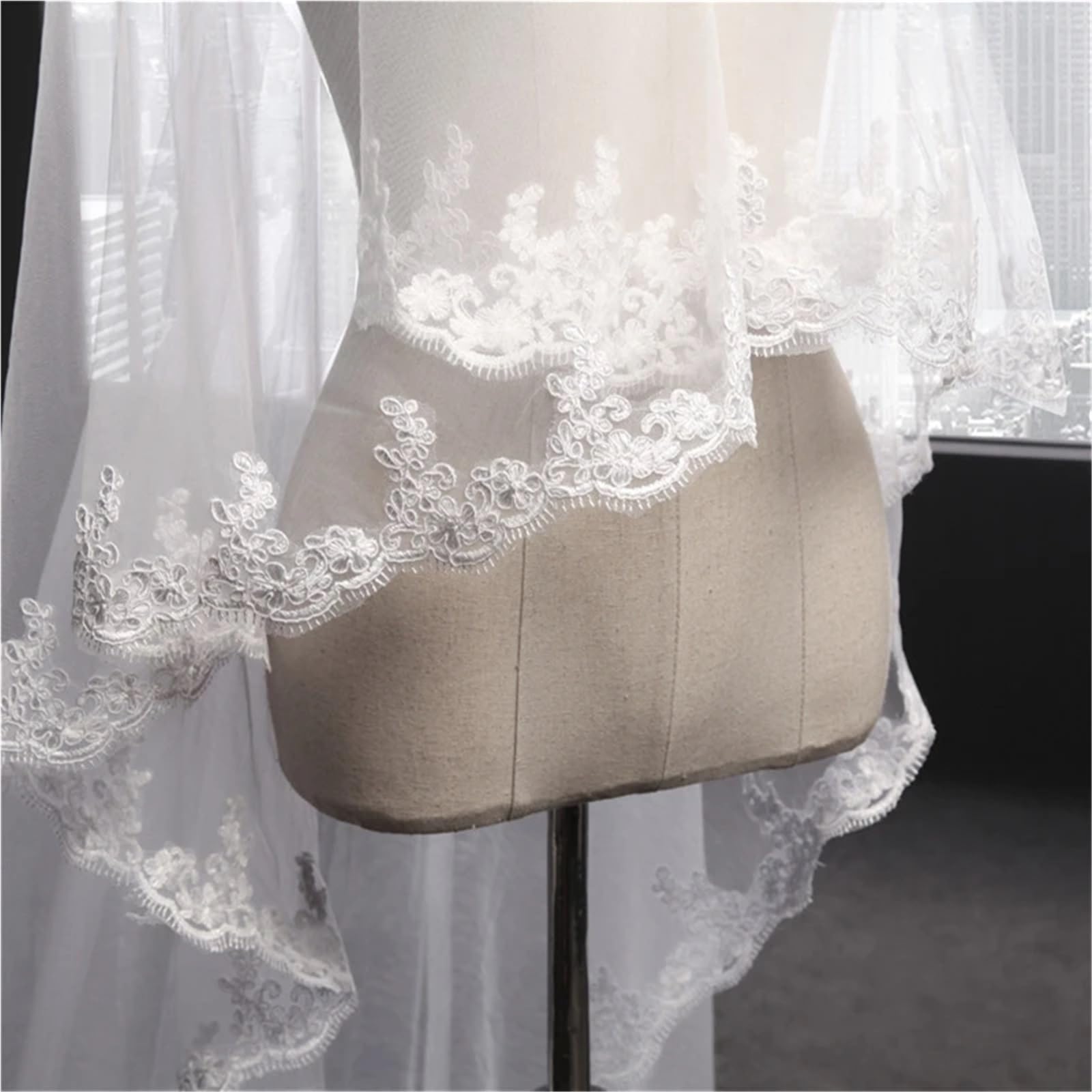 Generico Veli da sposa applicati in pizzo Velo da sposa da 3 metri Accessori da sposa Copricapo da sposa Novia Velos Novia Accesorios
