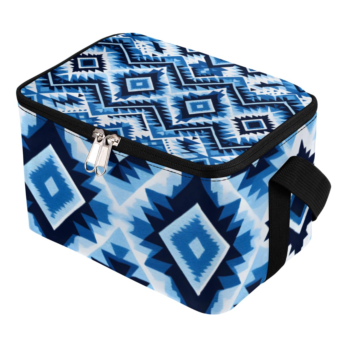 GzLeyigou Lunch Bags for Women Men 9 Cans,Ethnic Trellis Hot & Cold Food Delivery Bag Insulated Grocery Bag Insulated Lunch Box Blue Folk Cooler Bag for Office Work Picnic Beach