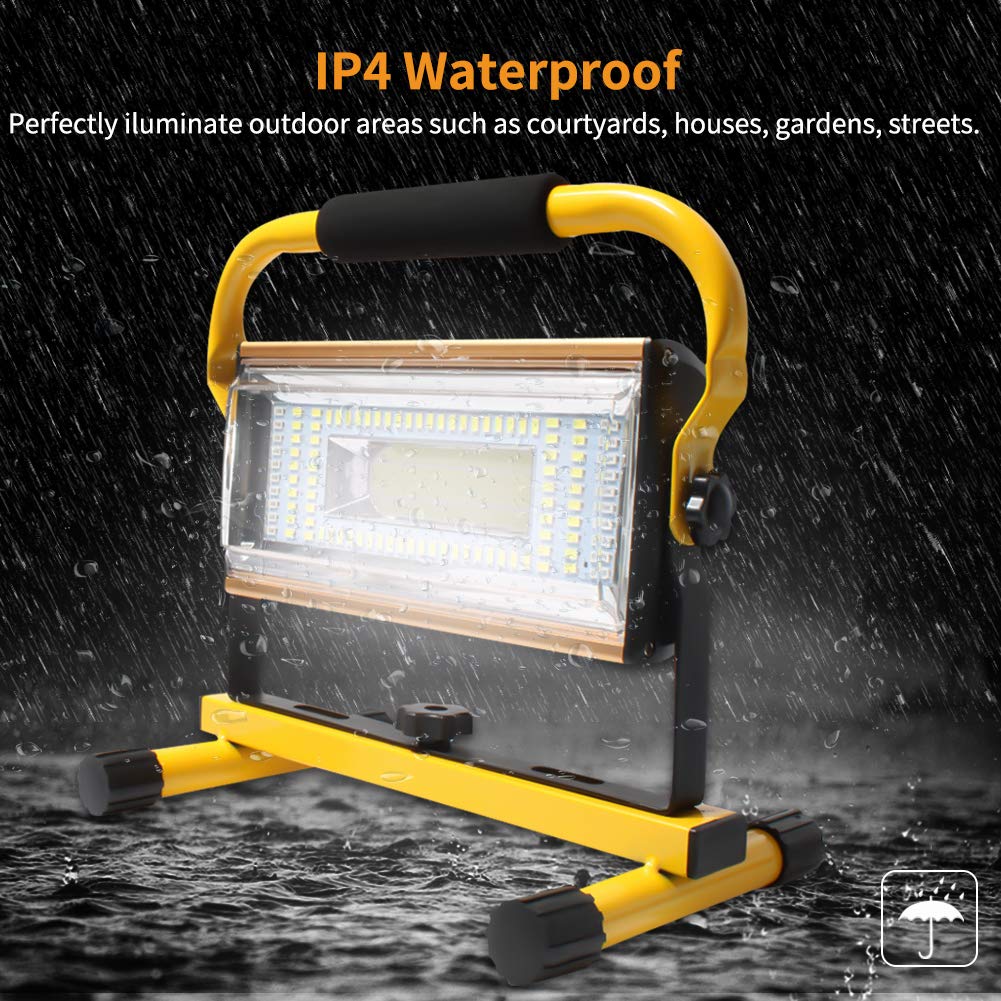 AF-WAN - Proiettore portatile ricaricabile, 100 W, luce LED da lavoro 7000 lm, luci di inondazione regolabili con caricatore USB per auto per IP65, impermeabile, campeggio, viaggi, pesca