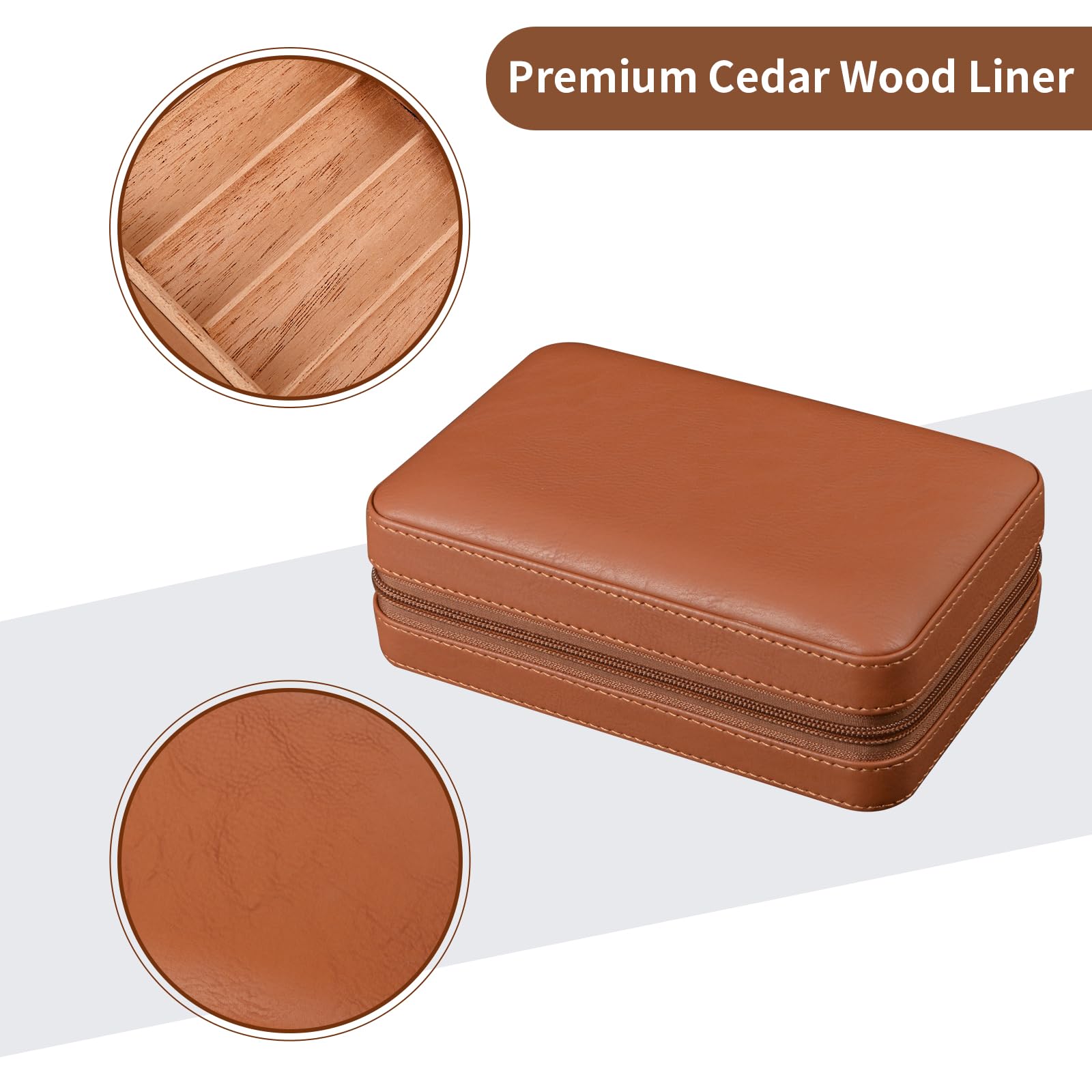 Cigar Humidor Set con 3 in 1 Cigar Lighter & Umidificatore, custodia portatile da viaggio in pelle per 6 cigar, taglierino, accessori per puncher, regalo per la festa di Natale (Brown)