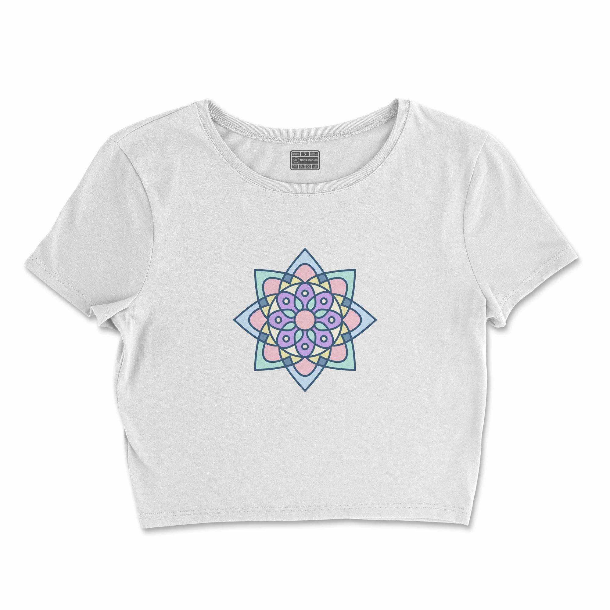 Bona Basics, Digitally Printed, Women's Basic Crop-Top,%100 Cotton, White, Casual, Women's Tops, Size: S