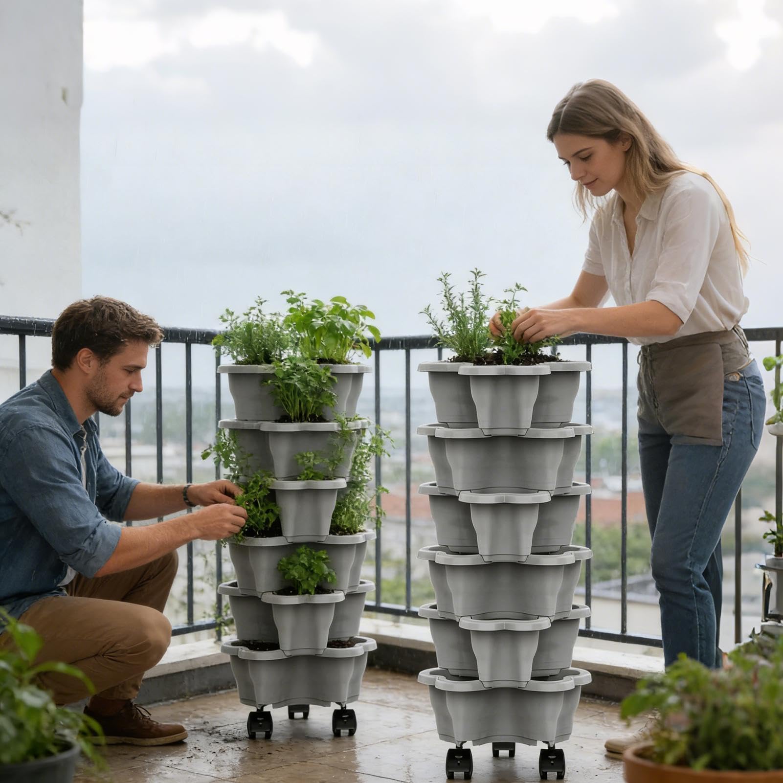 Torre Impilabile A 6 Livelli Con Ruote Per Piantare Fragole, Torre Per Piante Da Interno, Torri Verticali Impilabili Per Il Giardinaggio Rialzato In Casa Sul Balcone In Giardino Nel Patio O Sotto