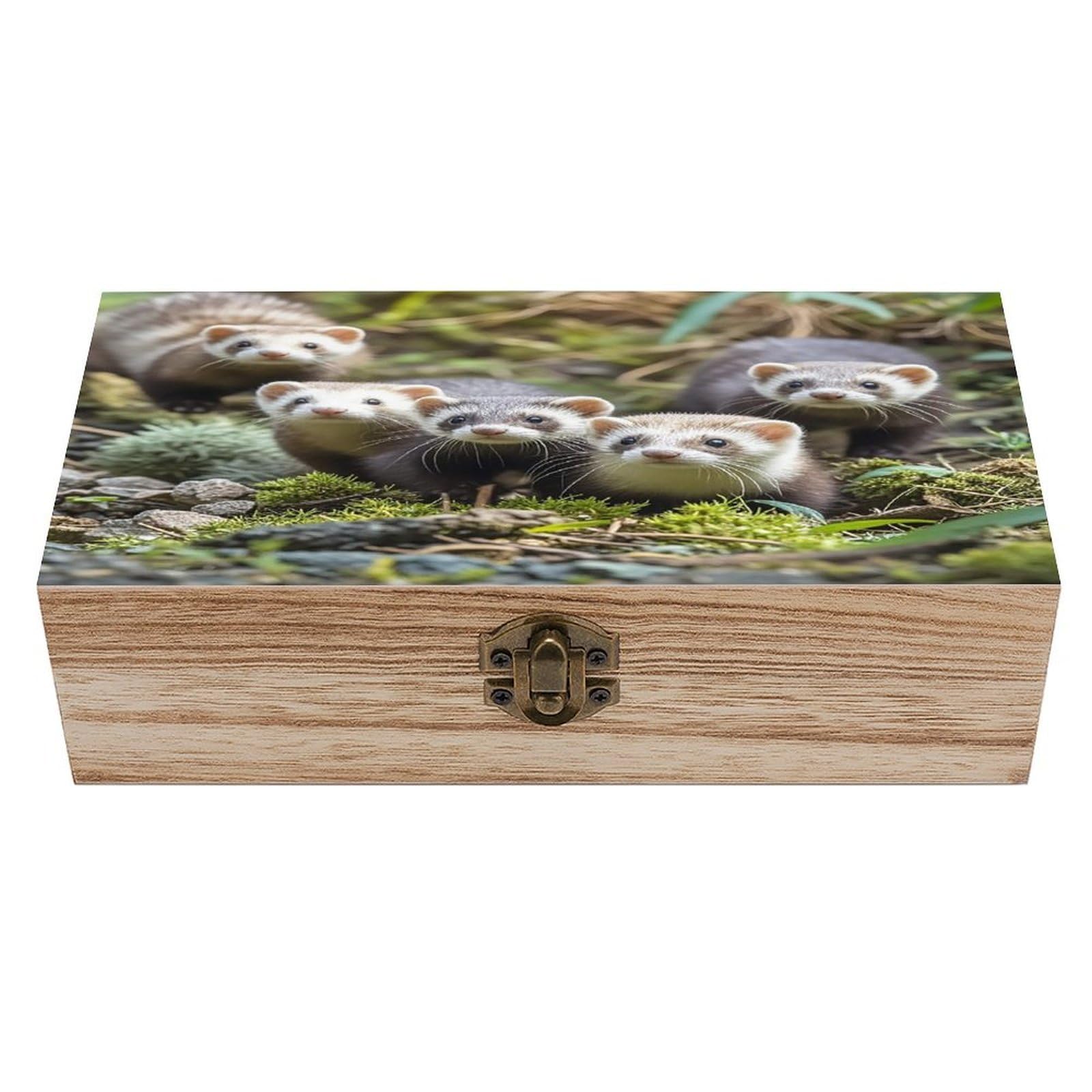LZQPOEAS Ferrets Wooden Box Storage Space to Organize Jewelry in A Beautiful Small Storage Box Decorative Card Boxes Memory Treasure Boxes for Crafts And Photo Storage