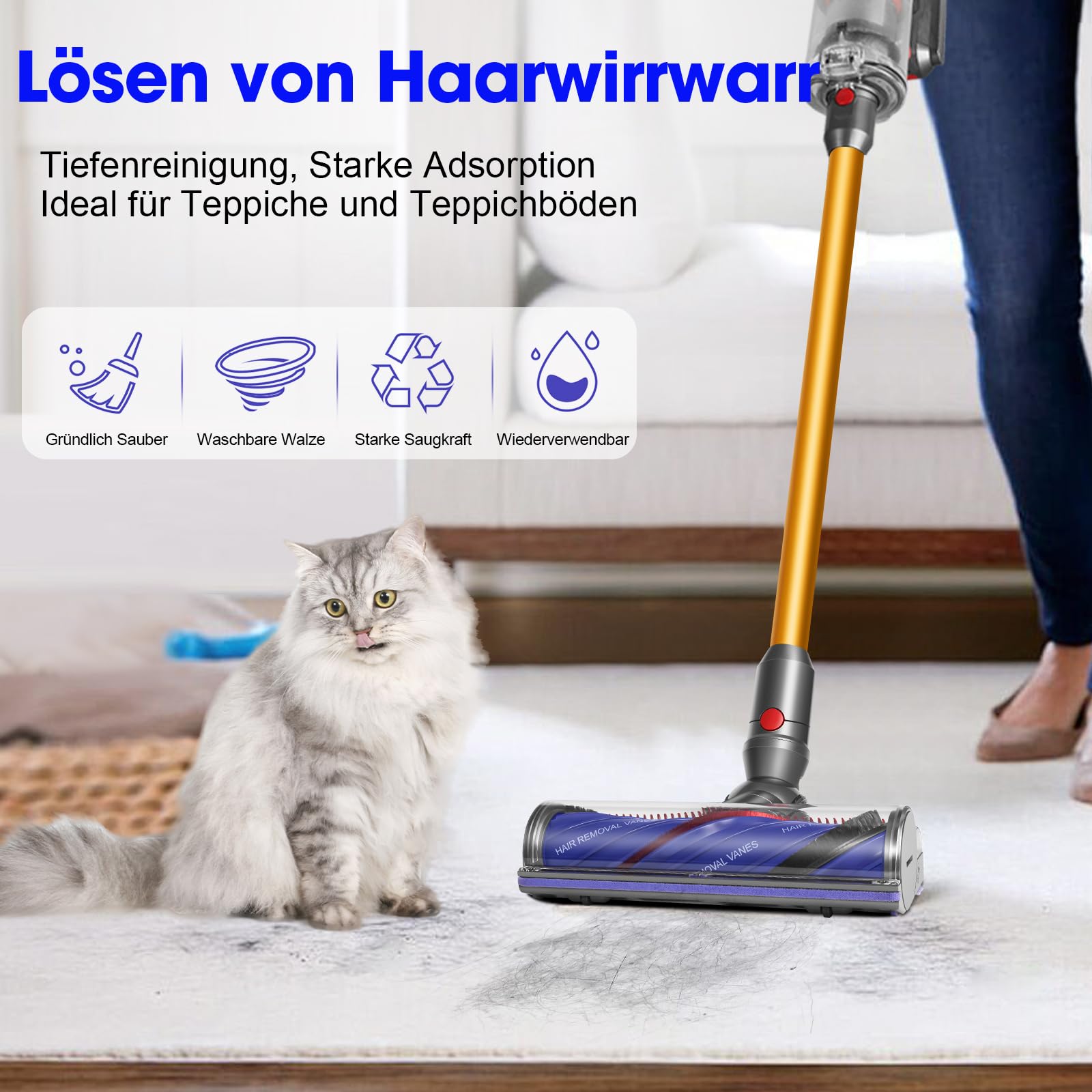 V8 V11 Bodendüse für V11 V15 V10 V8 V7 Bürste Anti-Tangle Einstellbare Saugkraft Elektrische Bodenbürste für Hartboden und Teppiche Ersatzbürste Zubehör