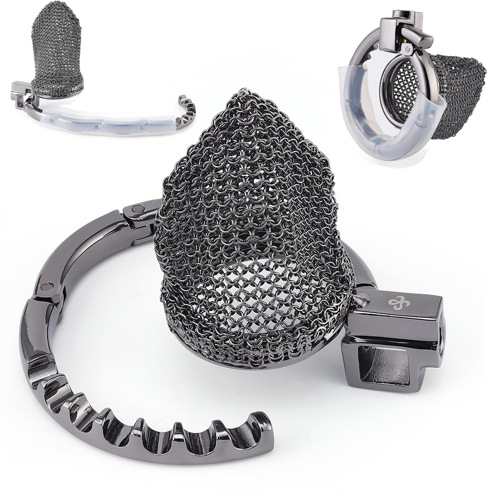 Jixaxe Edelstahl Chastity Cage Keuschheitskäfig aus Netzgewebe mit Verstellbarer Hodenring Keuschheitsgürtel Penis Käfig für Herren BDSM Cock Cage Extrem Bondage Sklave SM Sexspielzeug für Männer (S)