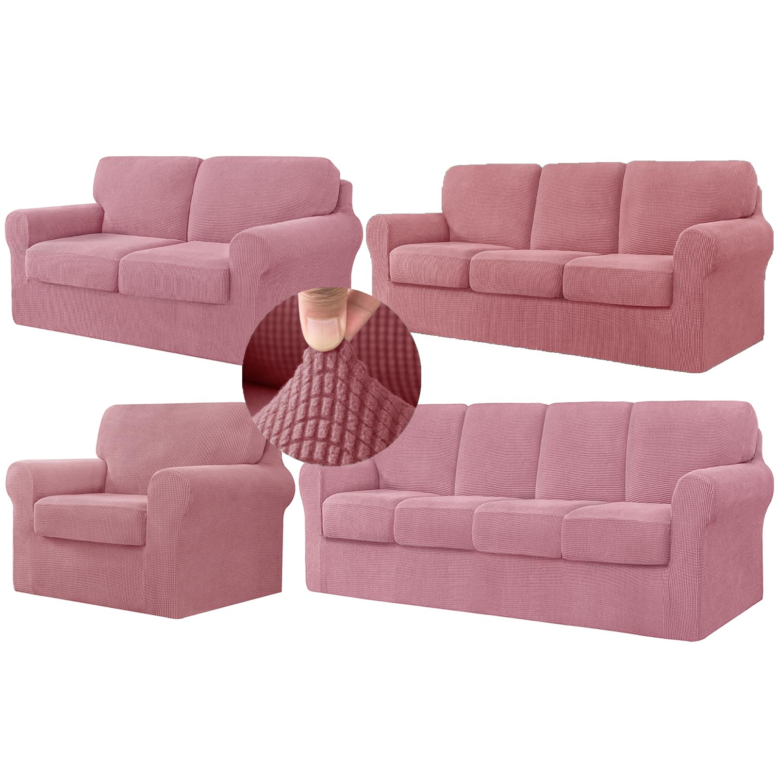 OREZAUQS 1/2/3/4 Seater Sofa Cover with Separate Cushions and Backrests Covers Stretch Sofa Slipcover Replacement Furniture Protector (3,2 Seater)