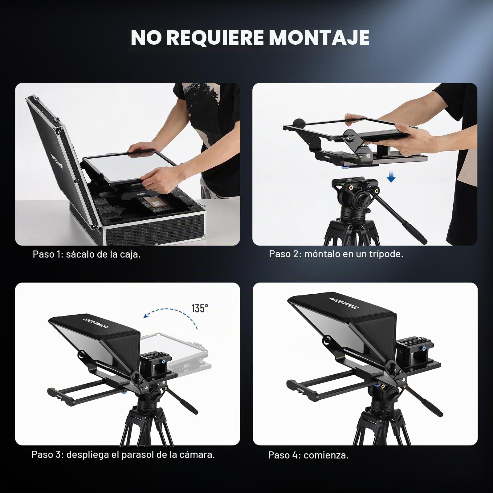NEEWER Teleprompter X14 III con RT113 Remoto/App Control,45° Tilt 14" Divisor de Haz, Marco Total Mtálico Montaje Cámara Mejorado, Placa QR Compatible con 501PL para iPhone iPad DSLR, sin Ensamblaje