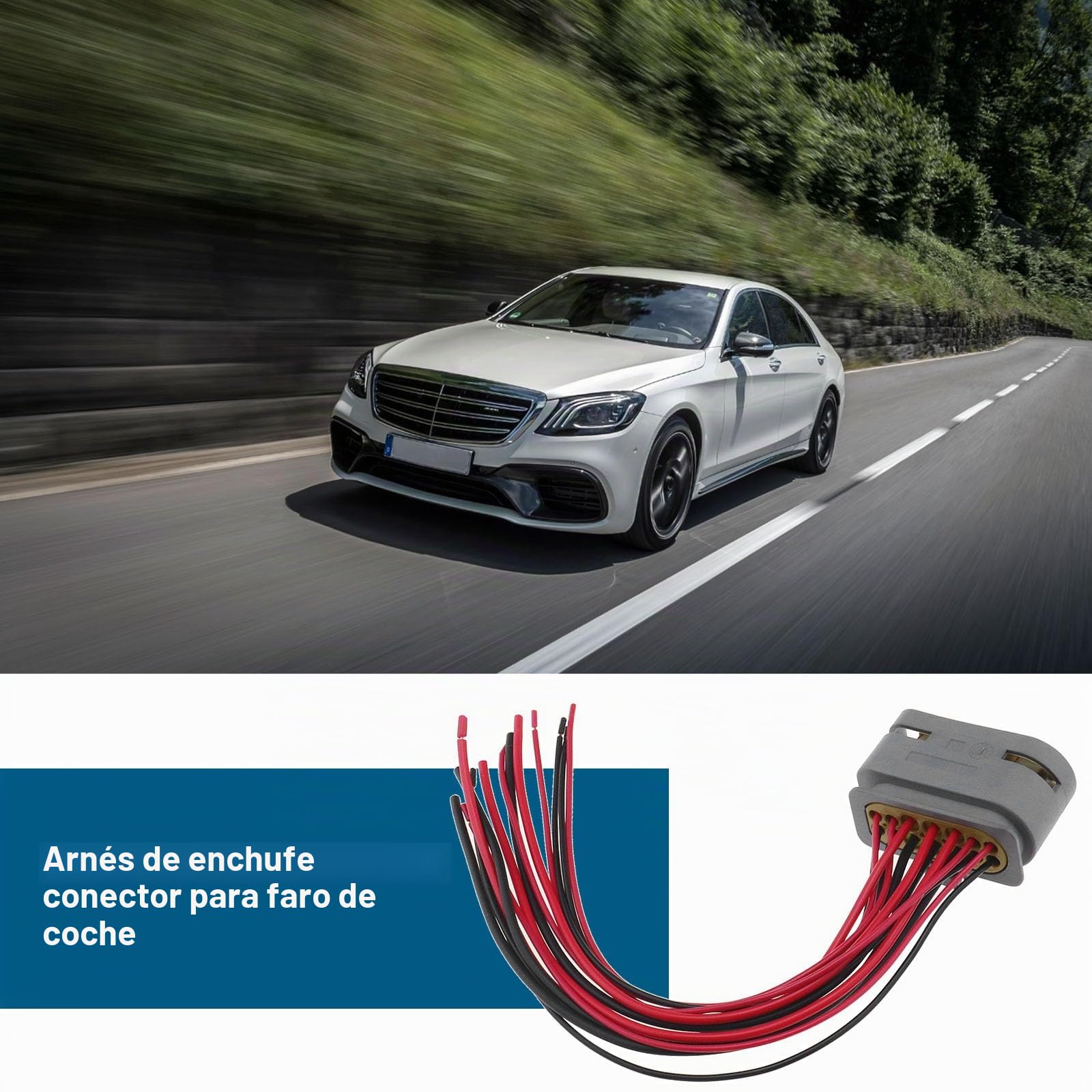 2 conectores de enchufe para faros delanteros de coche, 14 pines, A0525456026, compatible con Mercedes-Benz C W205 C 220, conector de lámpara delantera de coche, conector con cable de 15 cm