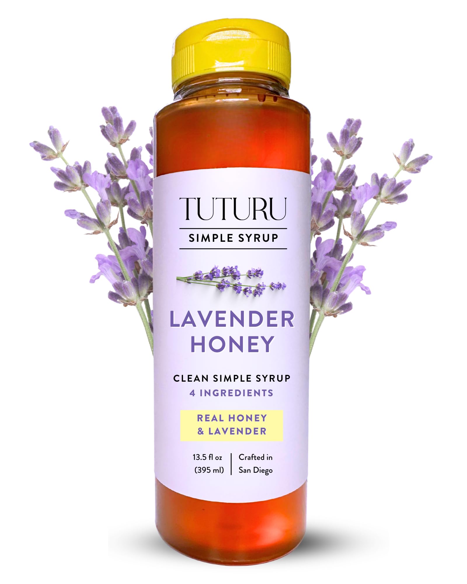 Lavender Honey Simple Syrup for Coffee, Cocktails, Tea, Matcha - Clean Simple Syrup with Real Lavender & Honey - 13.5 oz