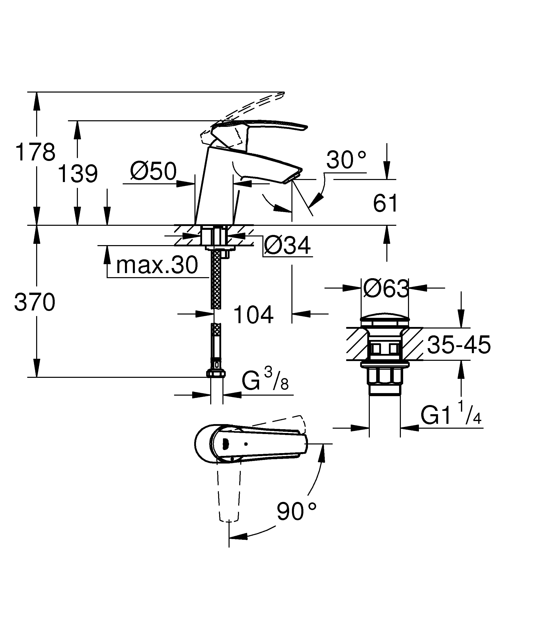 GROHE Mitigeur monocommande Lavabo Taille S Start Chromé 23551001 (Import Allemagne)