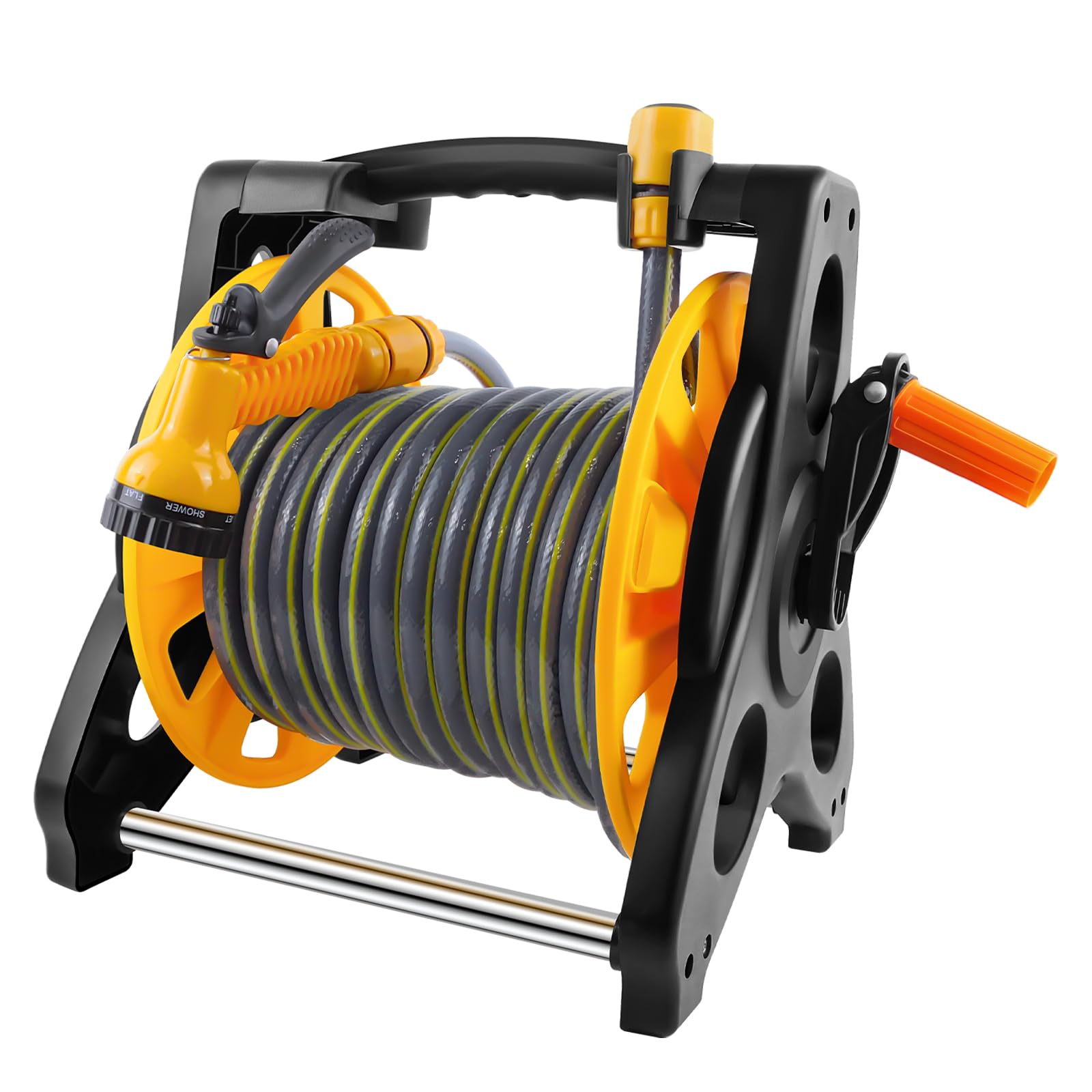 25m Heavy Duty Garden Hose Reels, Convenient Transport and Storage, Prevents Twisting, 7 Pattern Nozzle, Nozzle, Fittings, Wall-mounted, Lightweight Robust Main Body for Durability, Flexibility of Use
