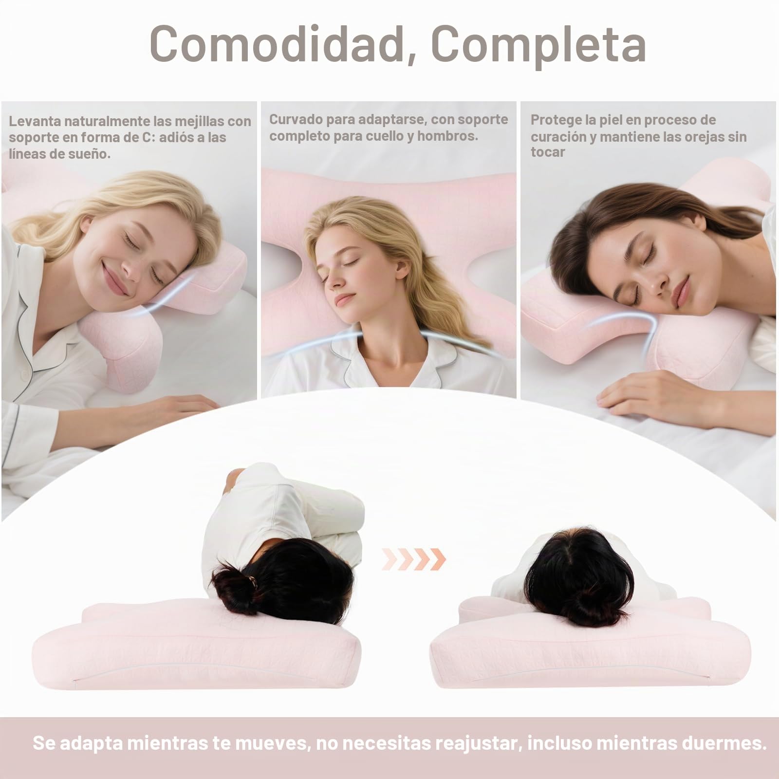 vocheer Almohada antiarrugas, almohadas de belleza ajustables que proporcionan apoyo para el cuello y alivio del dolor, almohada alternativa de plumón agradable a la piel, diseño ergonómico de