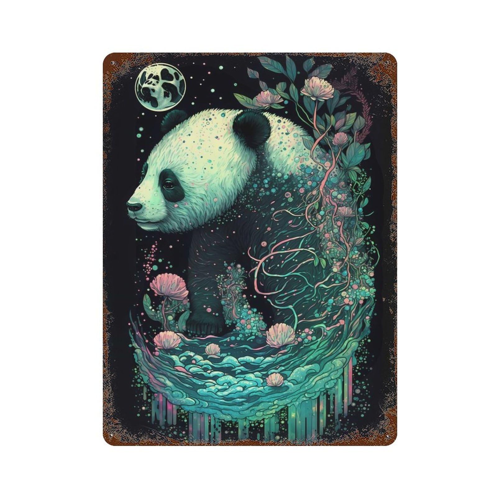 Lovable Panda Distressed Metal Wall Sign 15.7"x11.8", Rustic Home Decor for Farmhouse, Kitchen And Entryway Decor