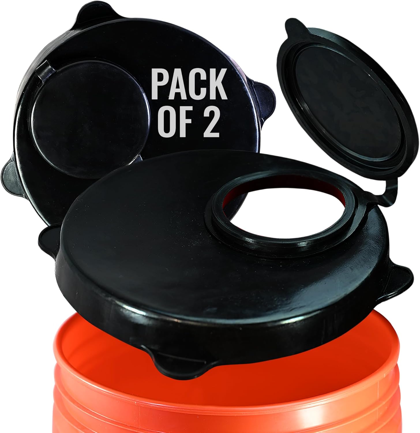 Skywin 5 Gallon Bucket Lid, 2 Pack Seal Lid, Wood Pellet Storage Containers, Bird Seed Container, Lump Charcoal Storage, Weather Resistant Rubber (Bucket Not Included) (Black)