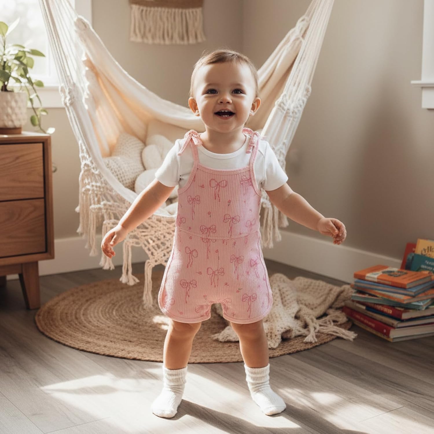 Toddler Girl Clothes Baby Spaghetti Strap Bow Shorts Jumpsuit Ribbed Halter Romper Cute Little Girls Summer Outfits - Image 3