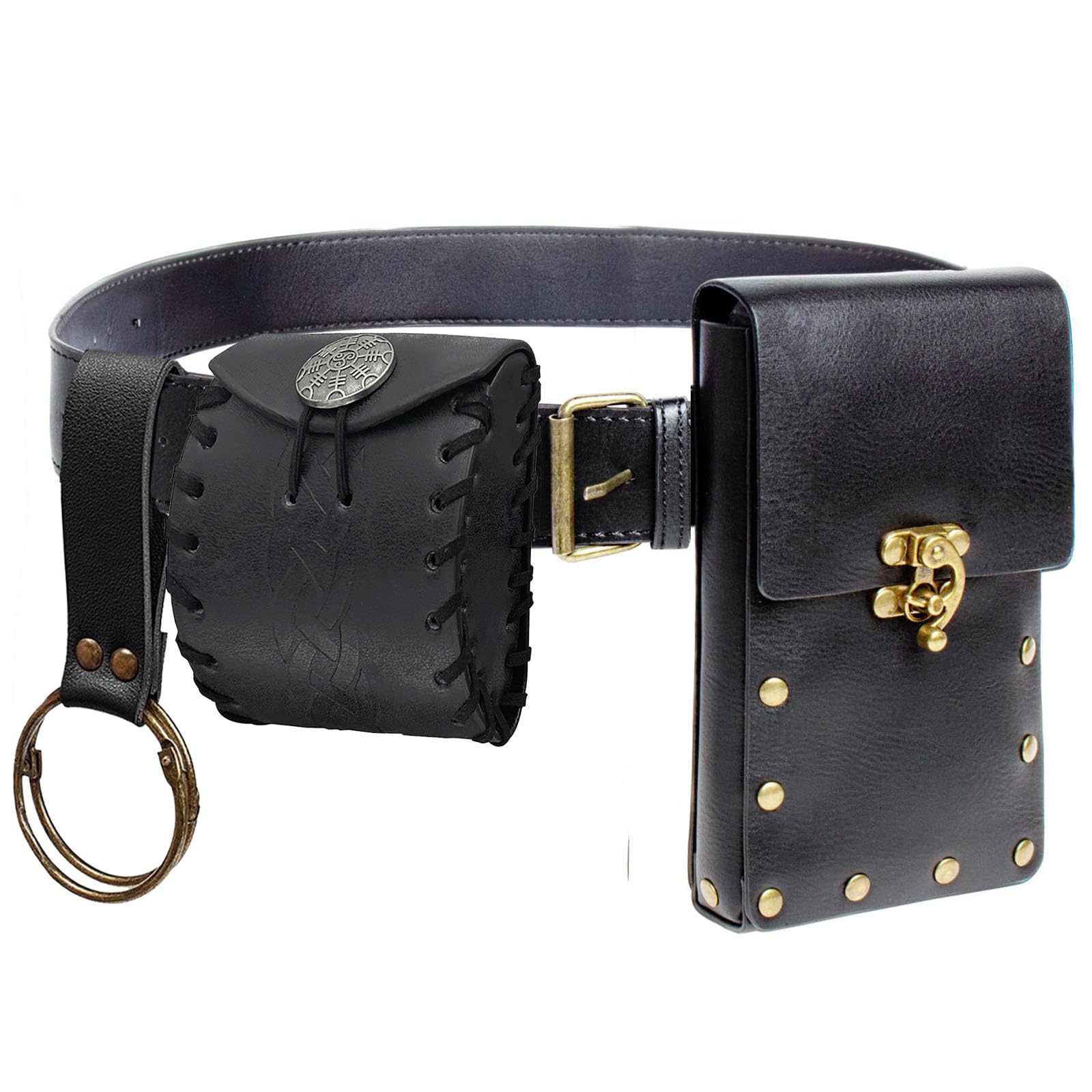 Renaissance Belt Pouch Coin Purse Skirt Hike Set Medieval Festival Costume Halloween Accessories Casual Fanny Pack Waist Bag (2Pouch-2Black)
