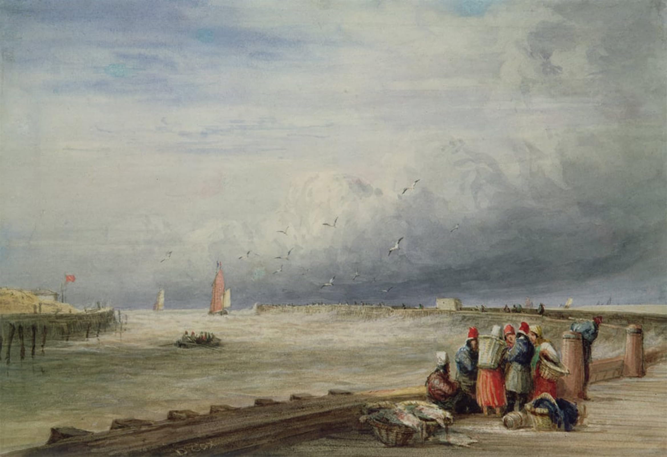 POSTERIIk Vintage Art Print Images Pictures Print Calais Pier by David Cox Modern Colour Posters for Office Home Decor 60x90cm