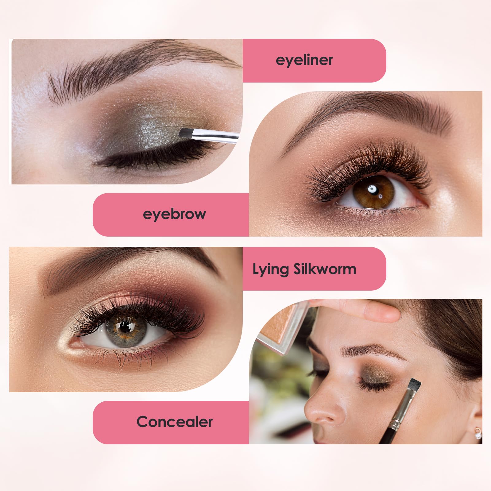 6 pennelli sottili e piatti per eyeliner, pennello preciso per definire le sopracciglia, pennello piatto per sopracciglia, correttore, setole sintetiche rigide, sottili, per definire il trucco delle