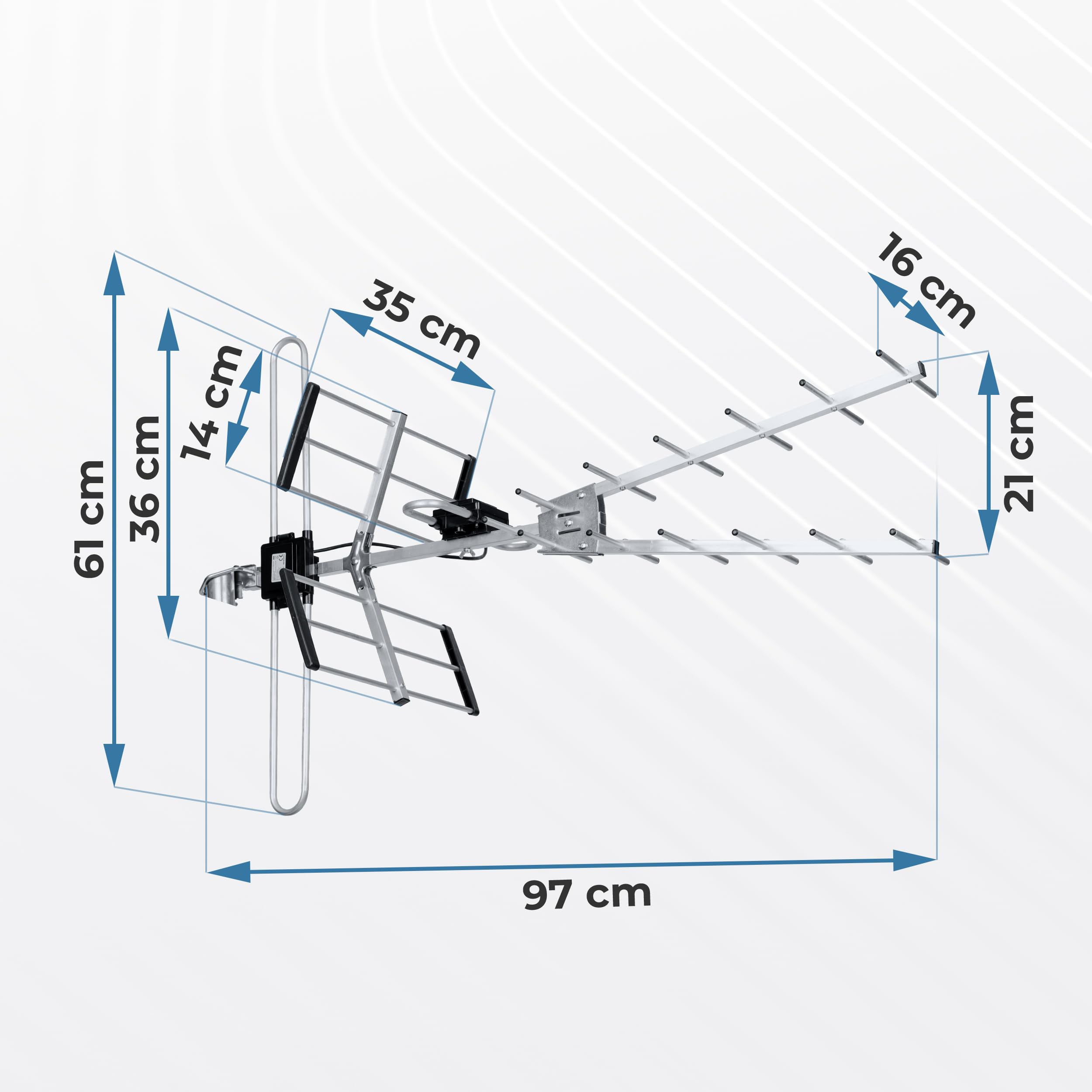 Berdsen DVBT2 Antenna con amplificatore interno 16 dB - Portata fino a 80 km - Antenna esterna esterna esterna - Filtro LTE - Full HD Ultra HD 4K