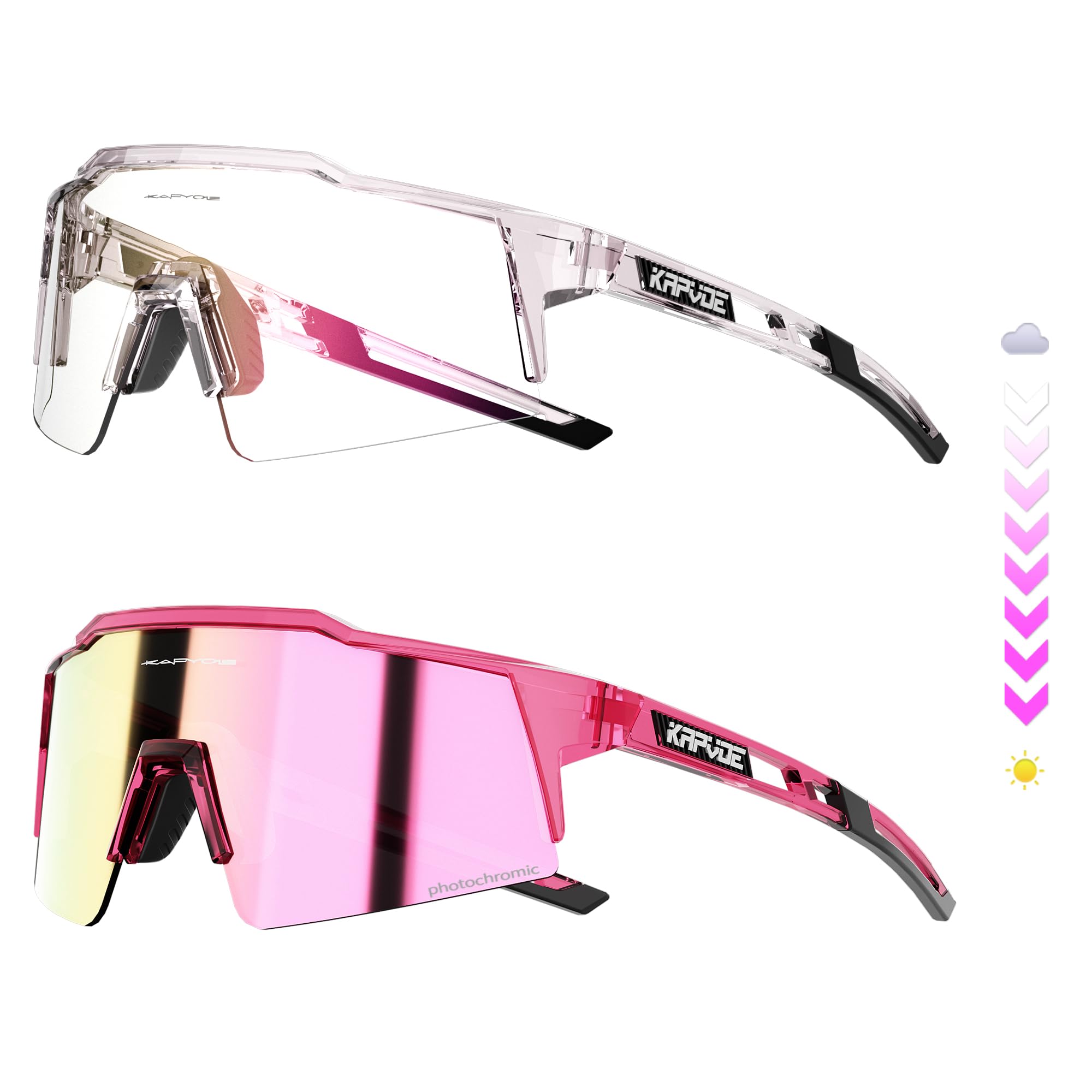 KAPVOE Gafas de ciclismo fotocromáticas UV400 hombre mujer TR90 K9023 | Full Frame Photochromic Technology, Protección UV400, Estructura TR90 y soporte interior integrado
