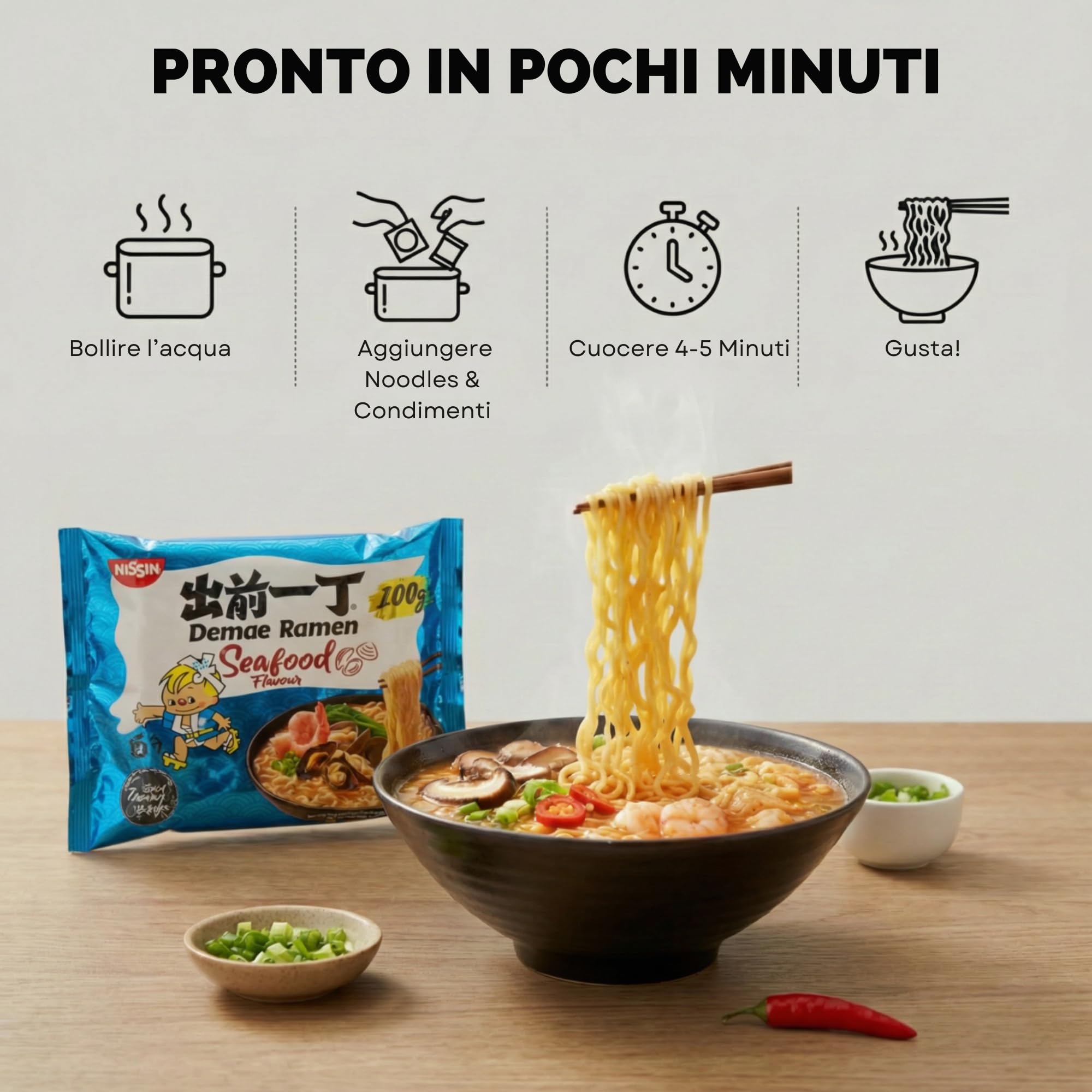 HU TASTE - Kit Ramen Giapponese: x10 Pacchi (Pollo, Miso, Frutti di mare, Sesamo, Salsa di soia)