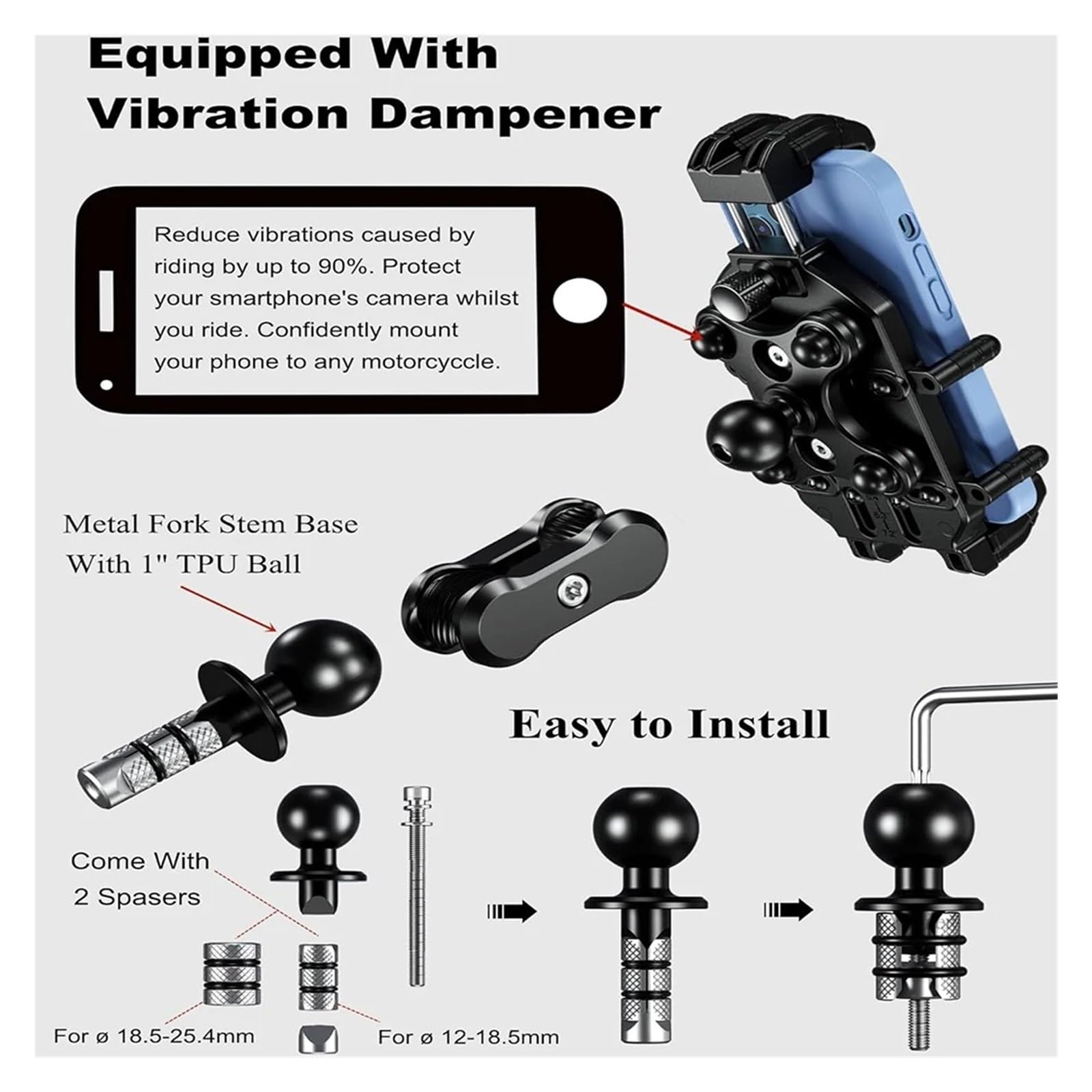 Soporte Manillar Moto Soporte para Teléfono Horquilla Motocicleta con Amortiguador Vibraciones Y Bloqueo Seguro Alta Velocidad Antirrobo Soporte Móvil Bicicleta