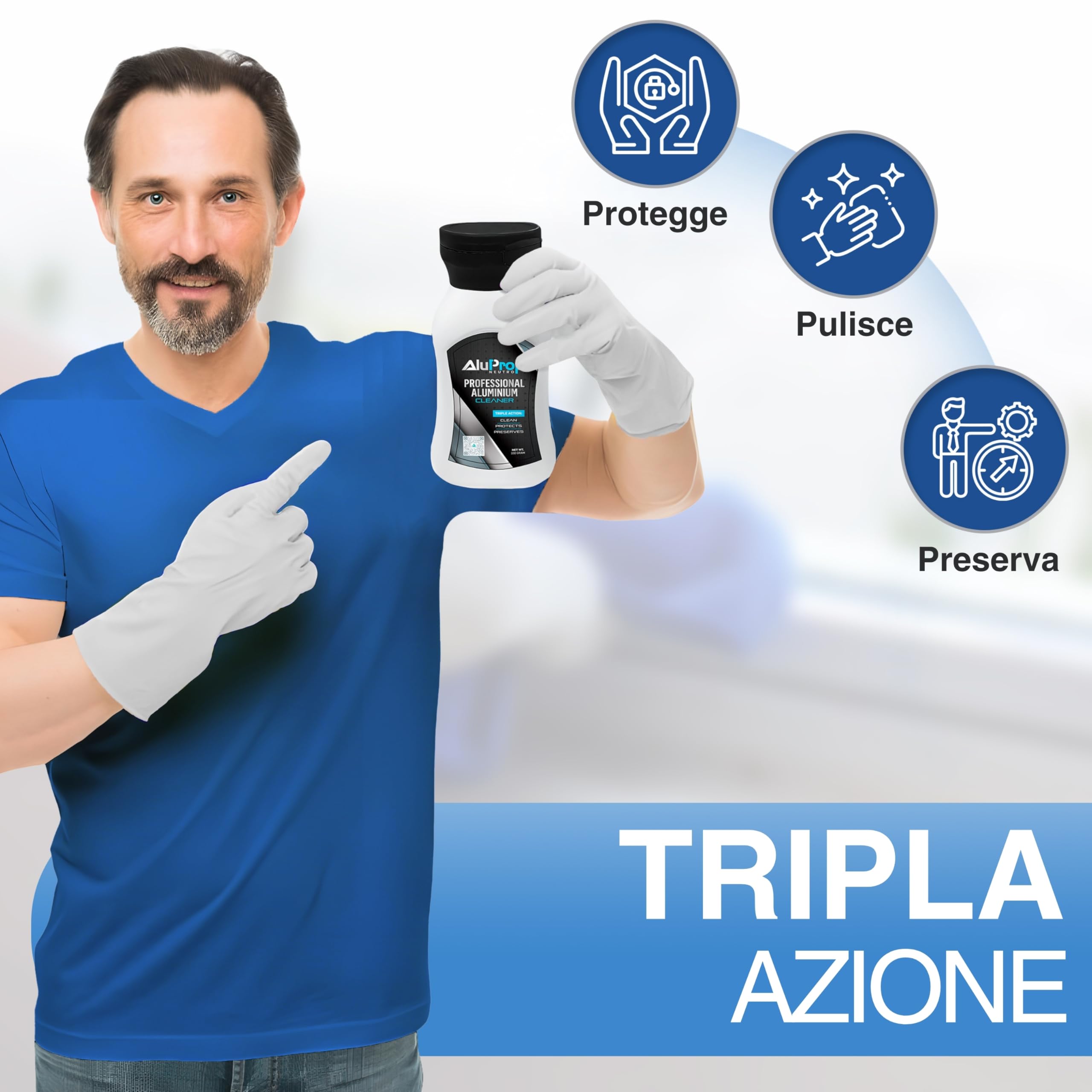NEUTRO 8 x 330 g | Detergente per alluminio anodizzato e verniciato a polvere | Rinnova lucentezza e colore | Finestre, porte e telai | Senza acidi | Pulizia esterna dell’alluminio
