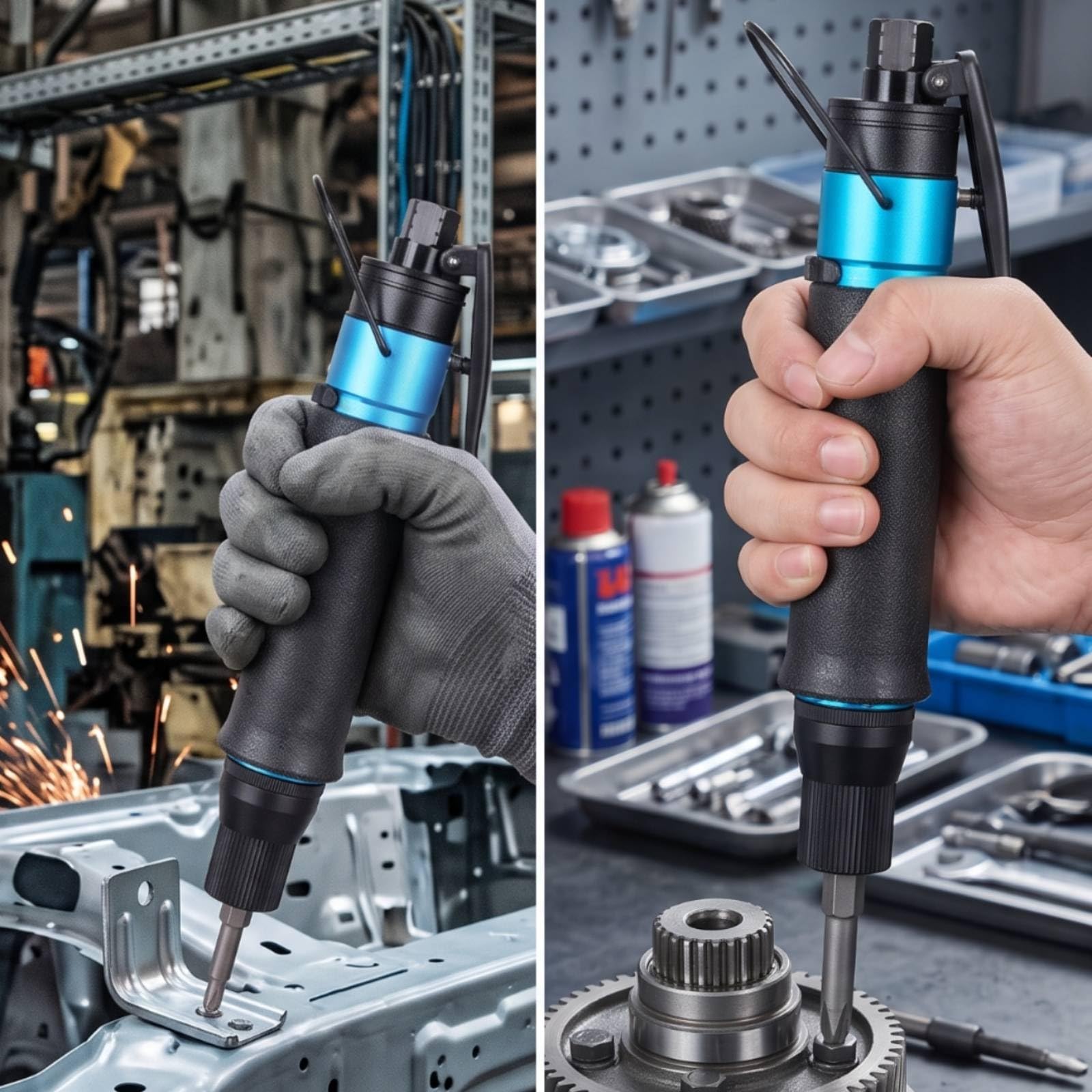 Tournevis Pneumatique Outil à Air Visseuse Embout avec Réglage Moleté et Mandrin Autobloquant Profil Ergonomique pour Moindre Fatigue Accessoires, BR-T40LB