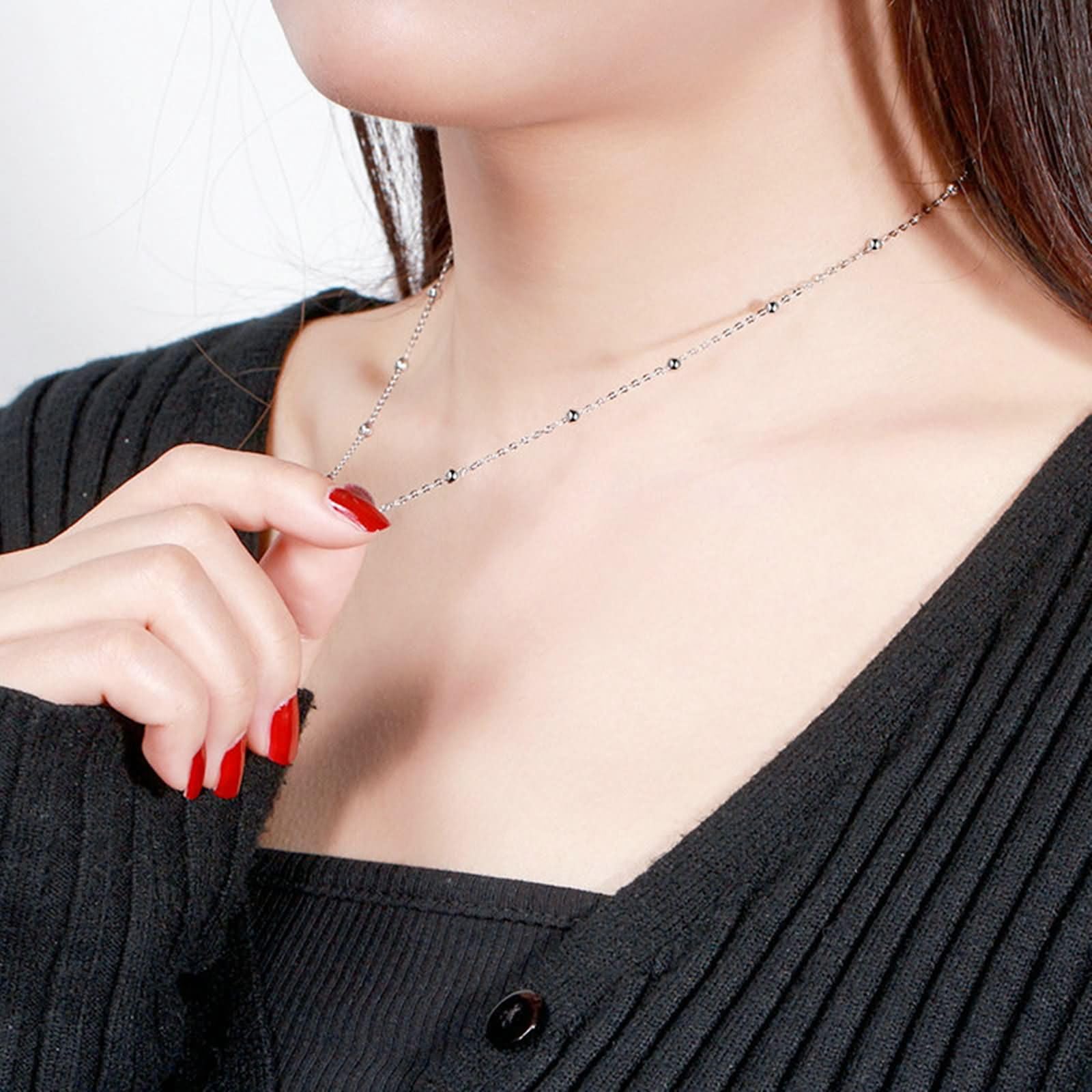 Collana Catenina Argento Donna,Catenella Collana in Argento Sterling 925 Donna Catena Rolo 1.4MM con Perline Donna Catene Collana Argento