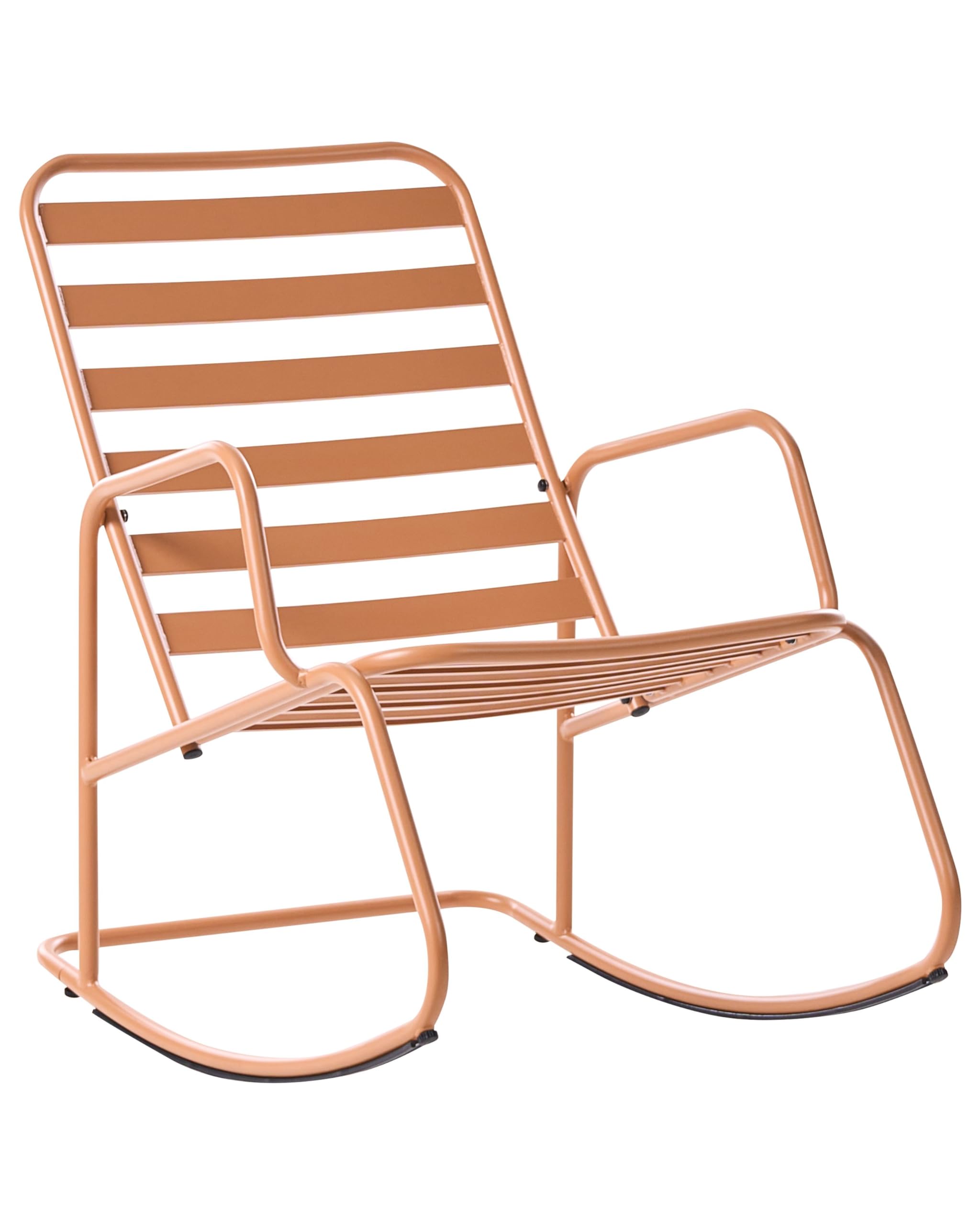 Beliani Sedia a dondolo da giardino moderna in metallo Design a doghe per esterni Alluminio Marrone Dorato