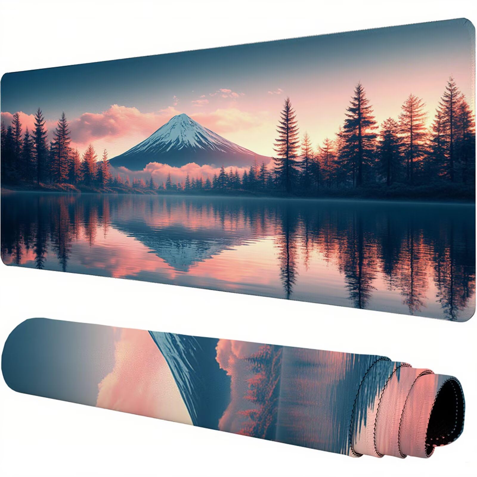 Różowa podkładka pod mysz XXL 1000 x 500 x 3 mm Fuji uchwyt ręczny na biurko akcesoria antypoślizgowa gumowa podstawa i szyte krawędzie podkładka pod mysz dla graczy do dekoracji biura dekoracyjnego