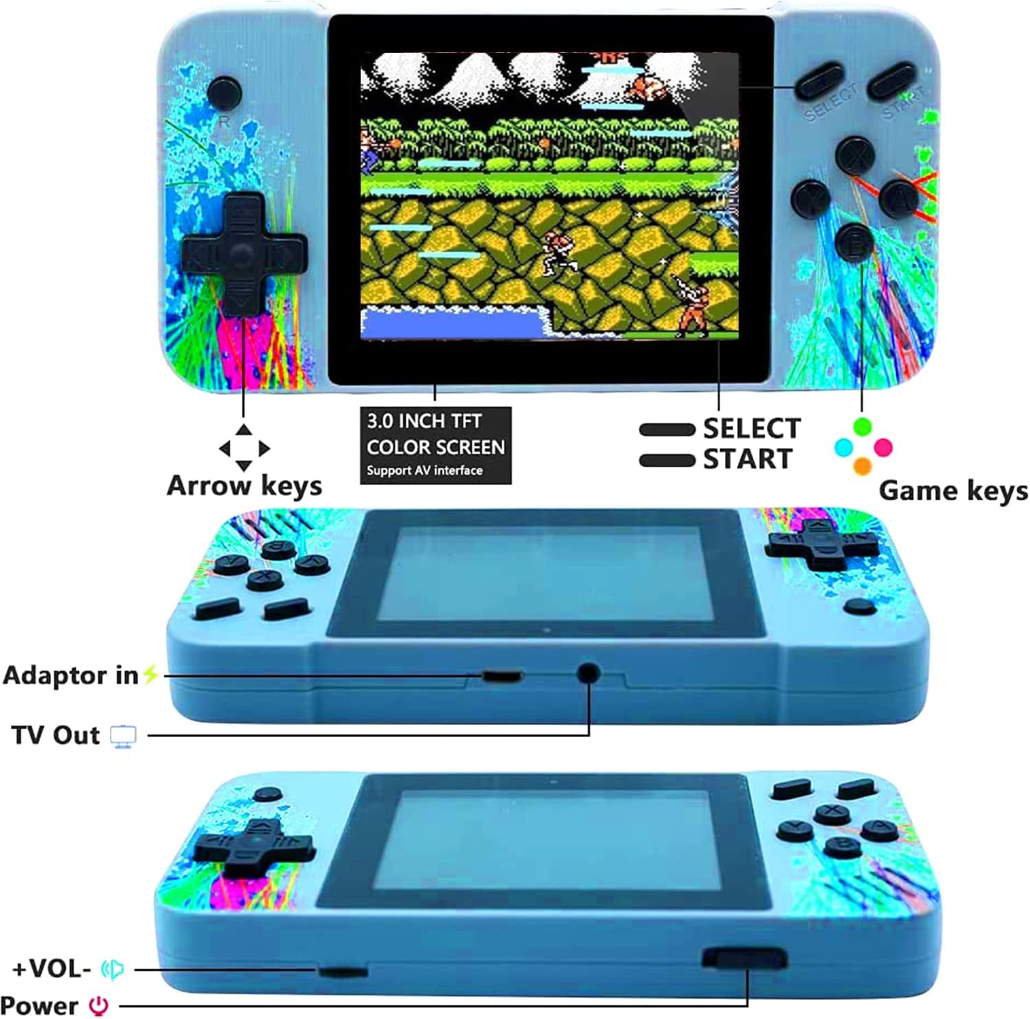 GameBoy Mini Game Console, Supporta 2 Giocatori e si Collega Alla TV, Precaricato con 800 Giochi Classici, Schermo LCD da 3,5 Pollici, Mini Sala Giochi, Regalo per Ragazzi e Ragazze