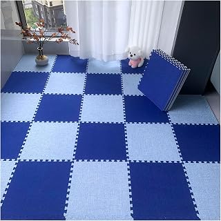 Tapete de juego de 10 piezas de espuma entrelazada con cuadrados, tapete de juego tipo rompecabezas, tapete suave para yoga y ejercicio para el suelo del dormitorio, 30 x 30 cm (azul oscuro y azul cl