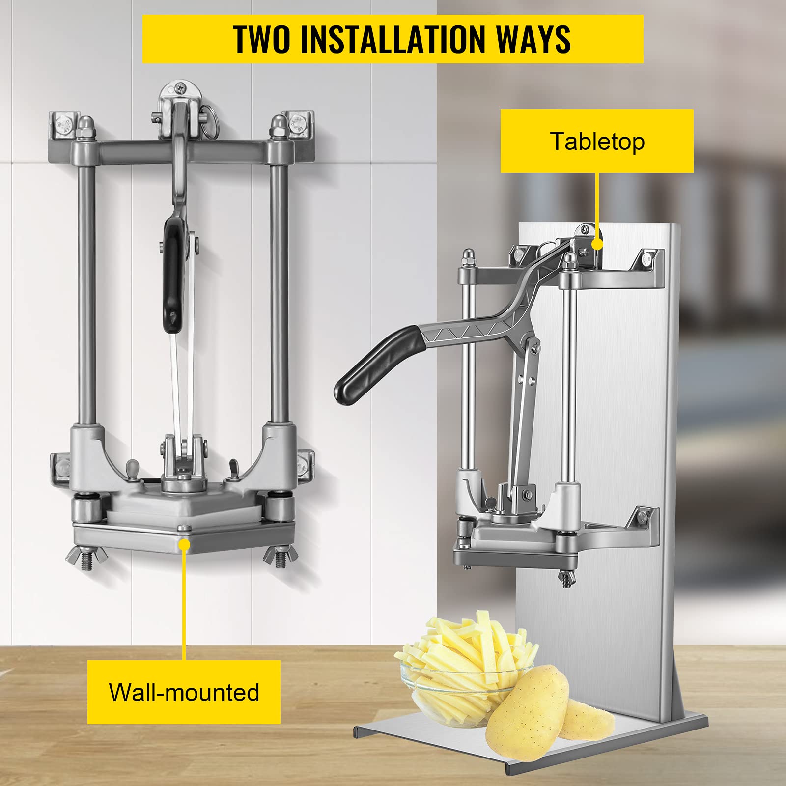 VEVOR Commercial French Fry Cutter with 4 Replacement Blades, 1/4 and 3