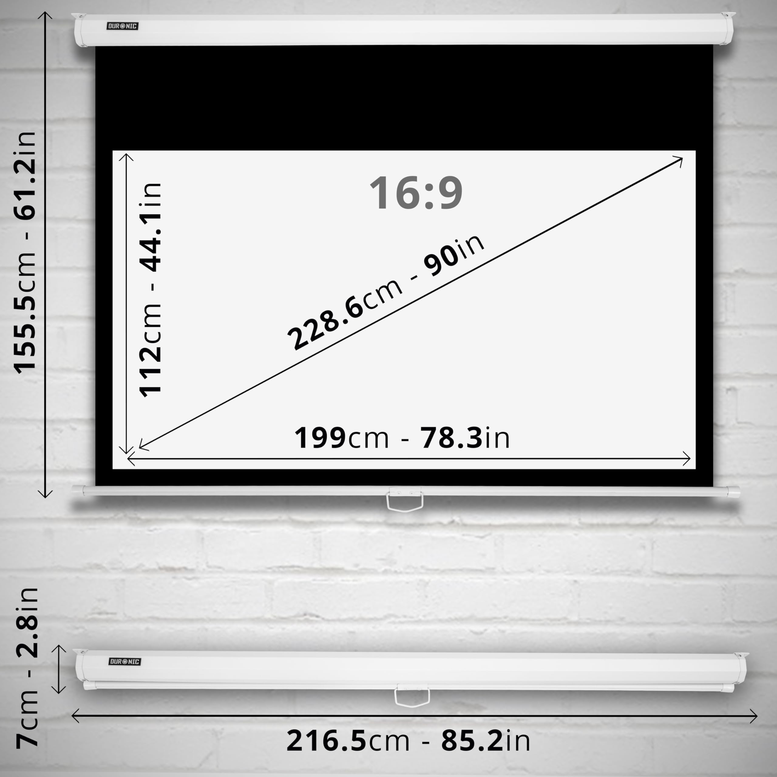Duronic Pantalla de Proyector MPS90/169 We, Pantallas de Proyección Manual | Pantalla de Película Extraíble de 90", Relación 16/9, Pantalla de Cine en Casa, para el Hogar, Aula