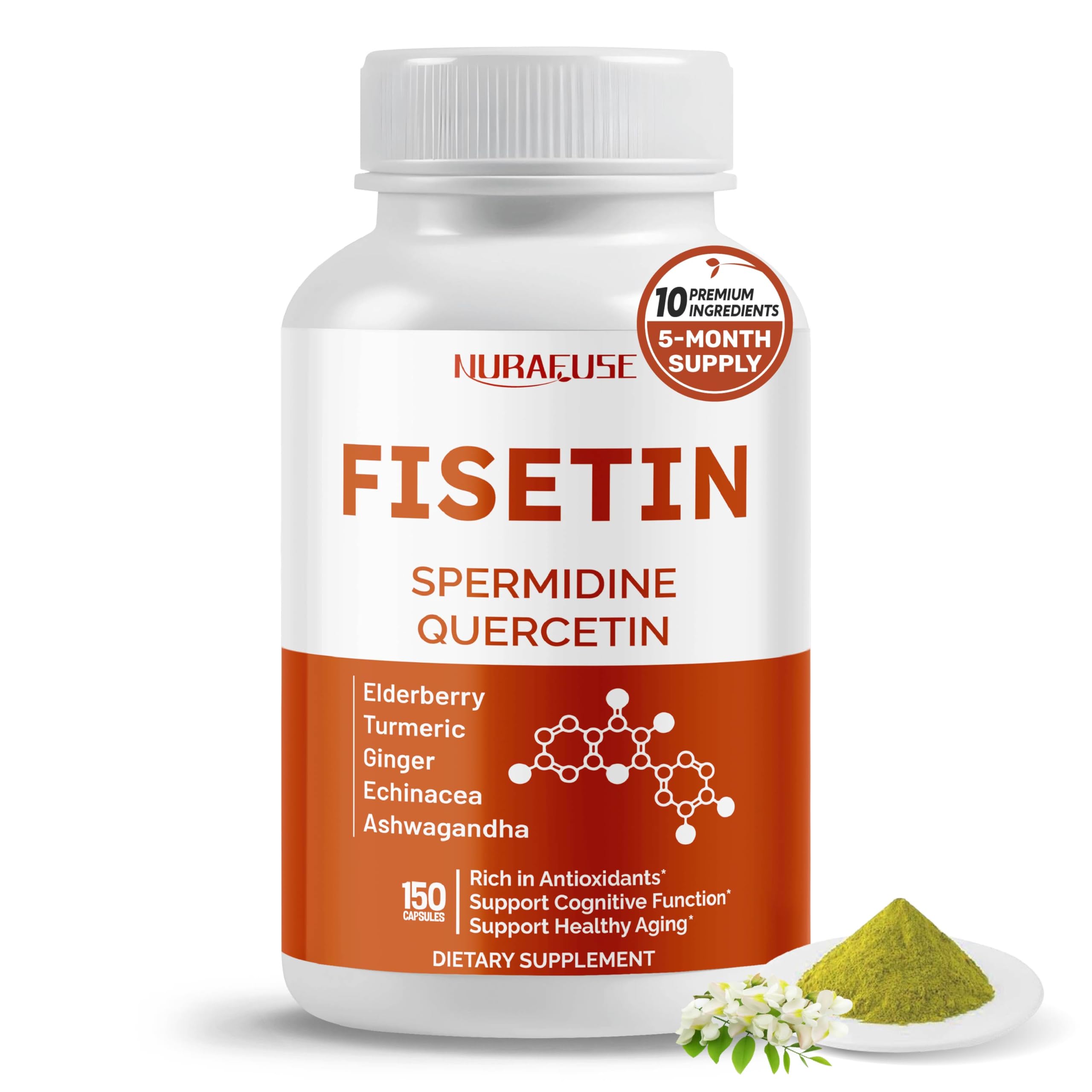 Fisetin Supplement, 9 Botanical Ingredients with Spermidine, Quercetin, Antioxidant, Cognitive Function & Healthy Aging Support*, 150 Capsules, Non-GMO, Gluten Free 150 count (pack of 1)