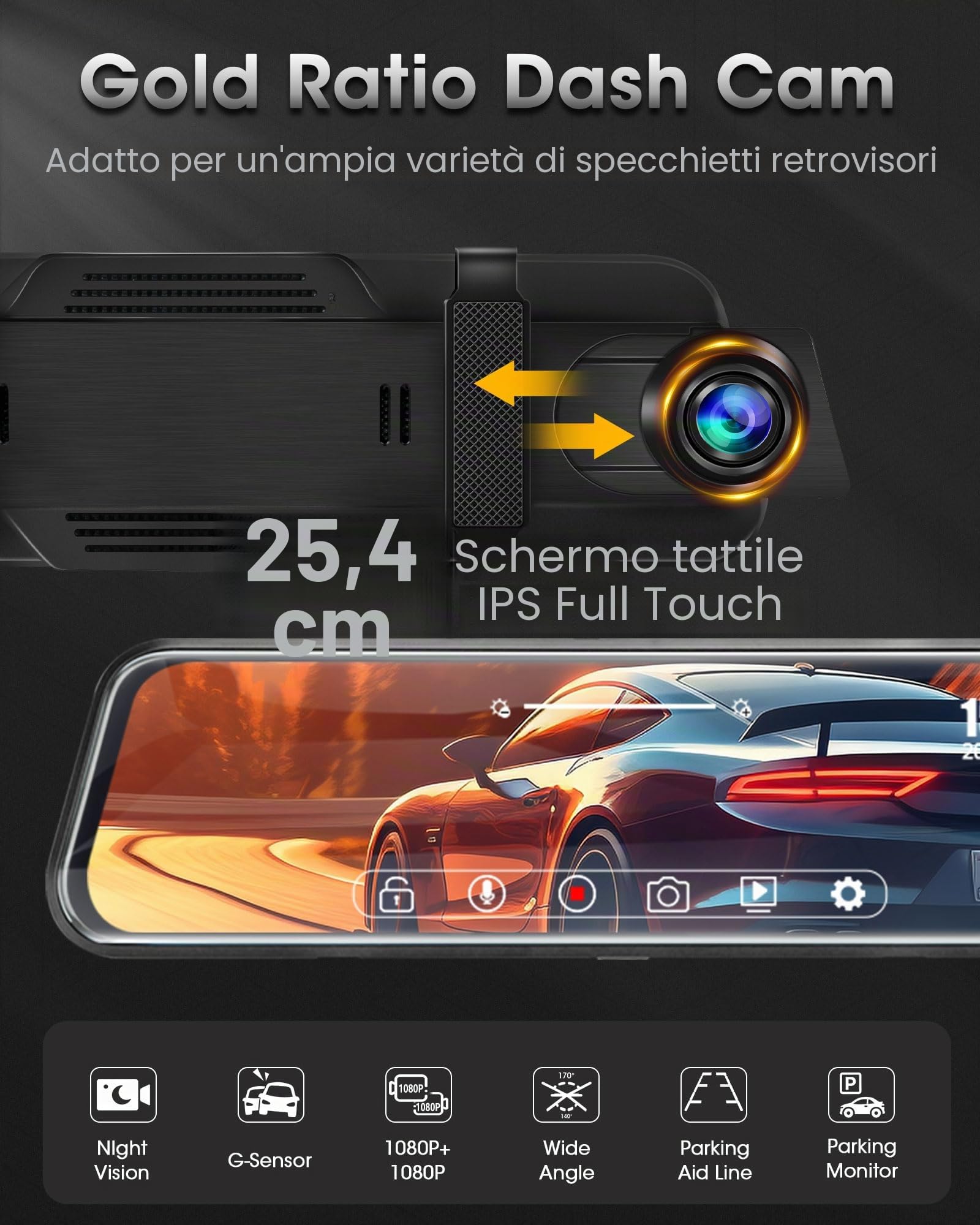 Vtopek Dual 1080P Dash Cam Auto Specchietto Retrovisore Auto con Telecamera 170°+140° Grandangolo 10" Specchietto Retrovisore Dashcam con Visione Notturna G-sensor Registrazione in Loop 6M Cavo