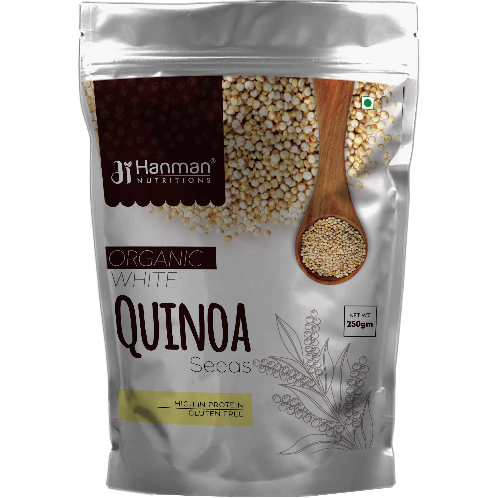 HANMAN NUTRITIONS Organic White Quinoa Seeds - High Protein & Gluten Free (250 GM)